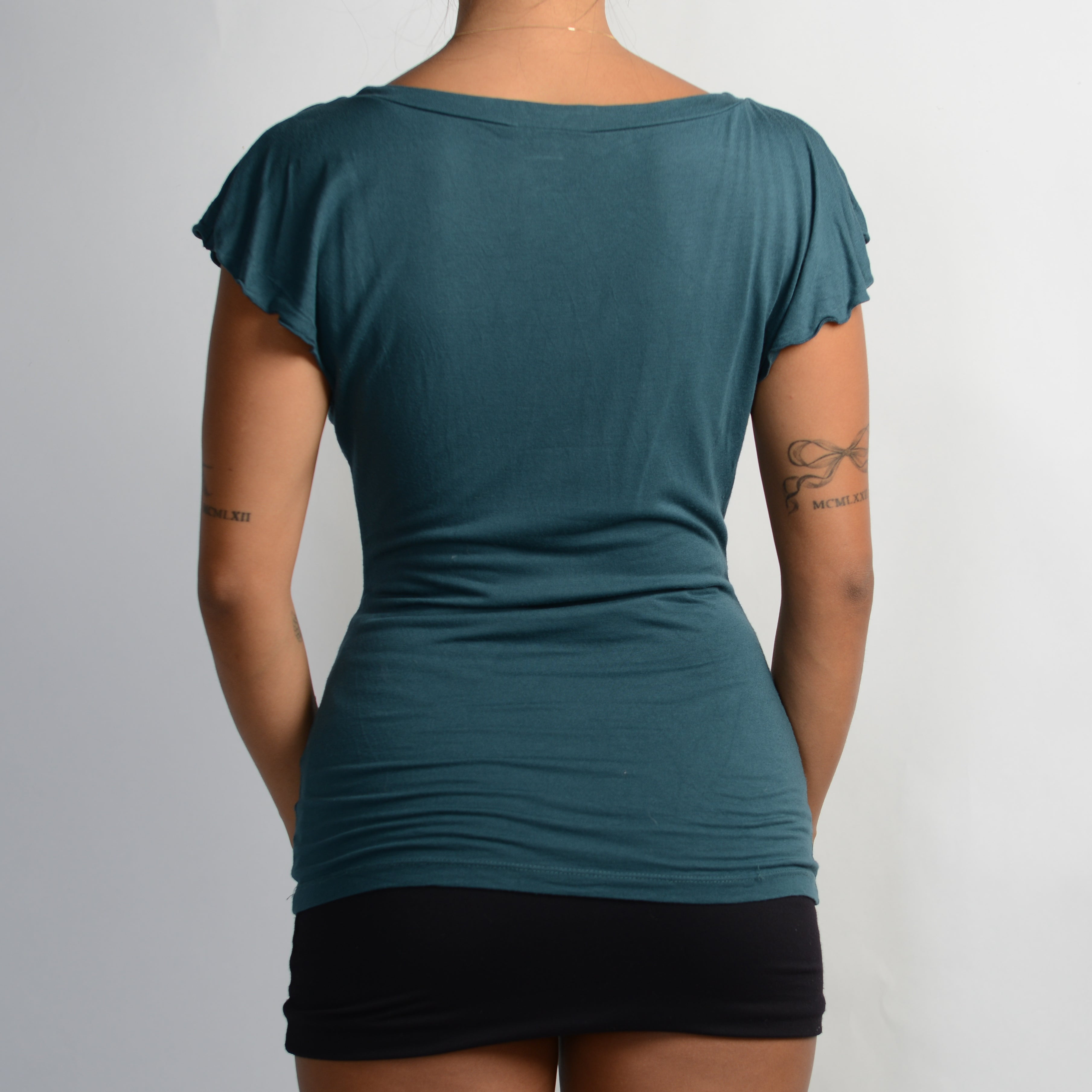 TEAL FRONT DRAPE TOP