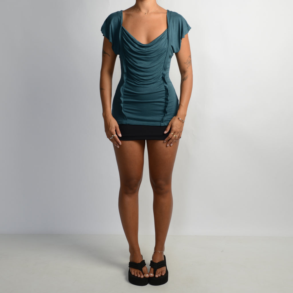 TEAL FRONT DRAPE TOP