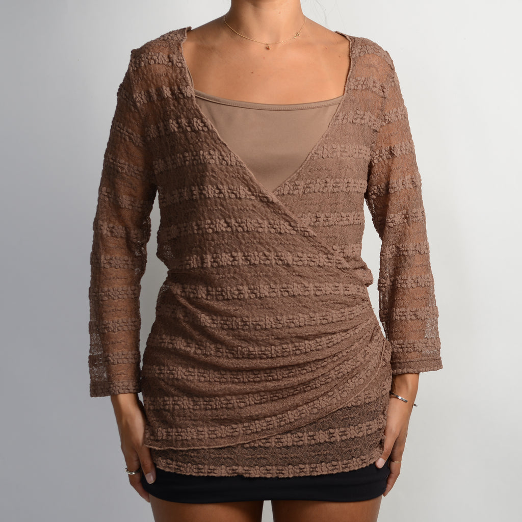 BROWN LACE LAYERED TOP