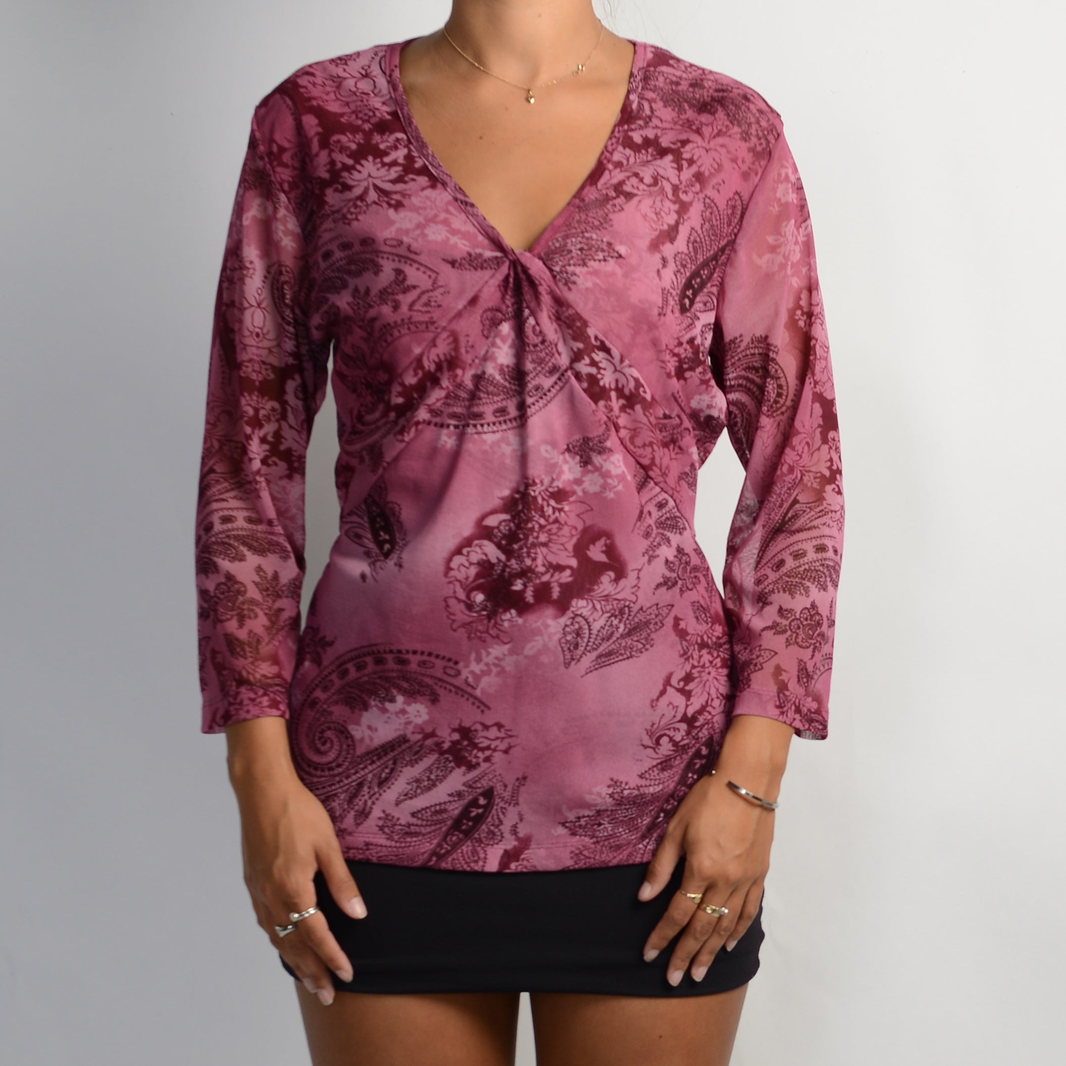 FUSCHIA PAISLEY MESH TOP