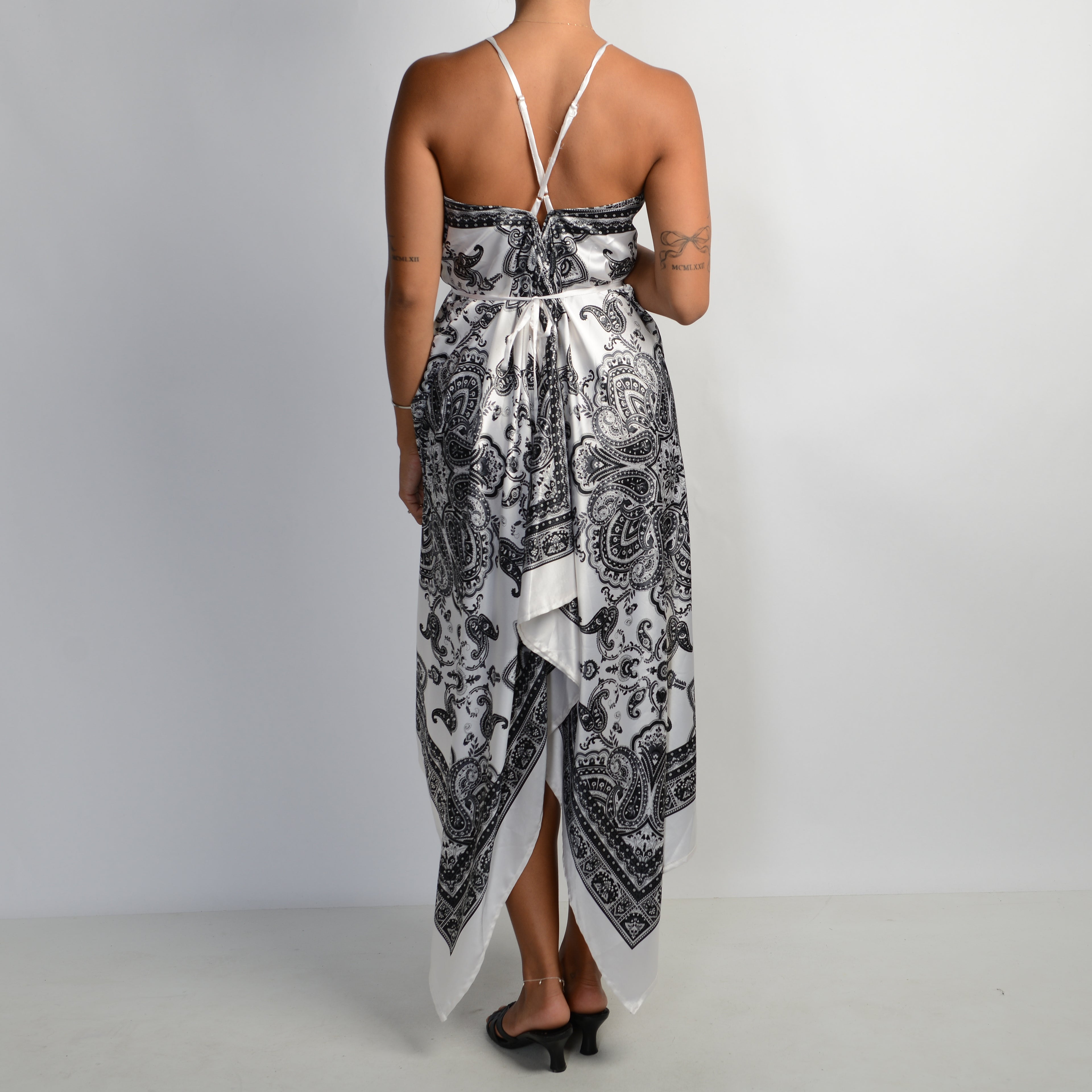 B&W SATIN MIDI DRESS