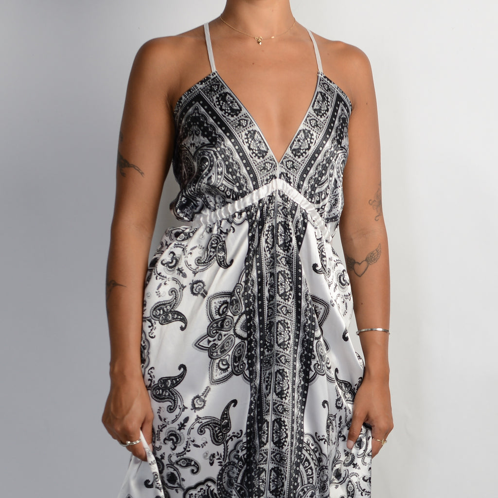 B&W SATIN MIDI DRESS