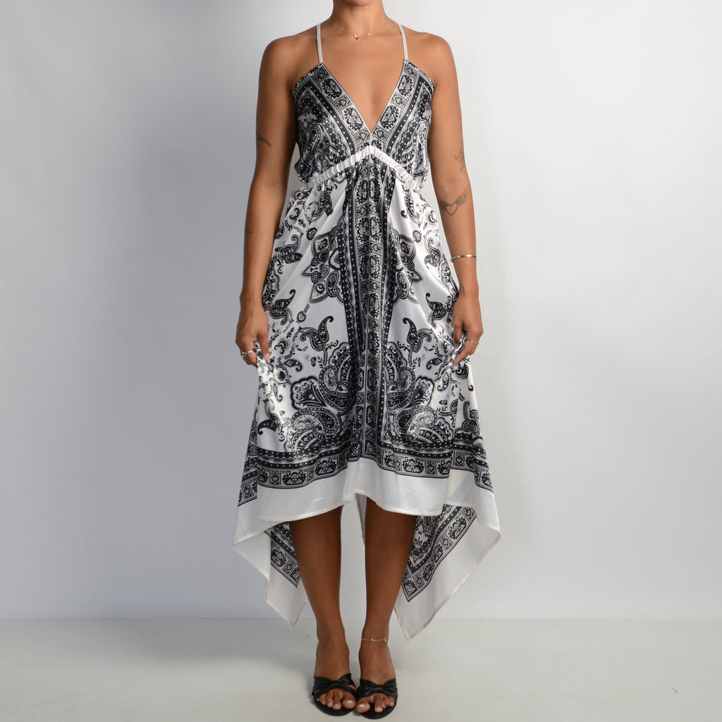 B&W SATIN MIDI DRESS