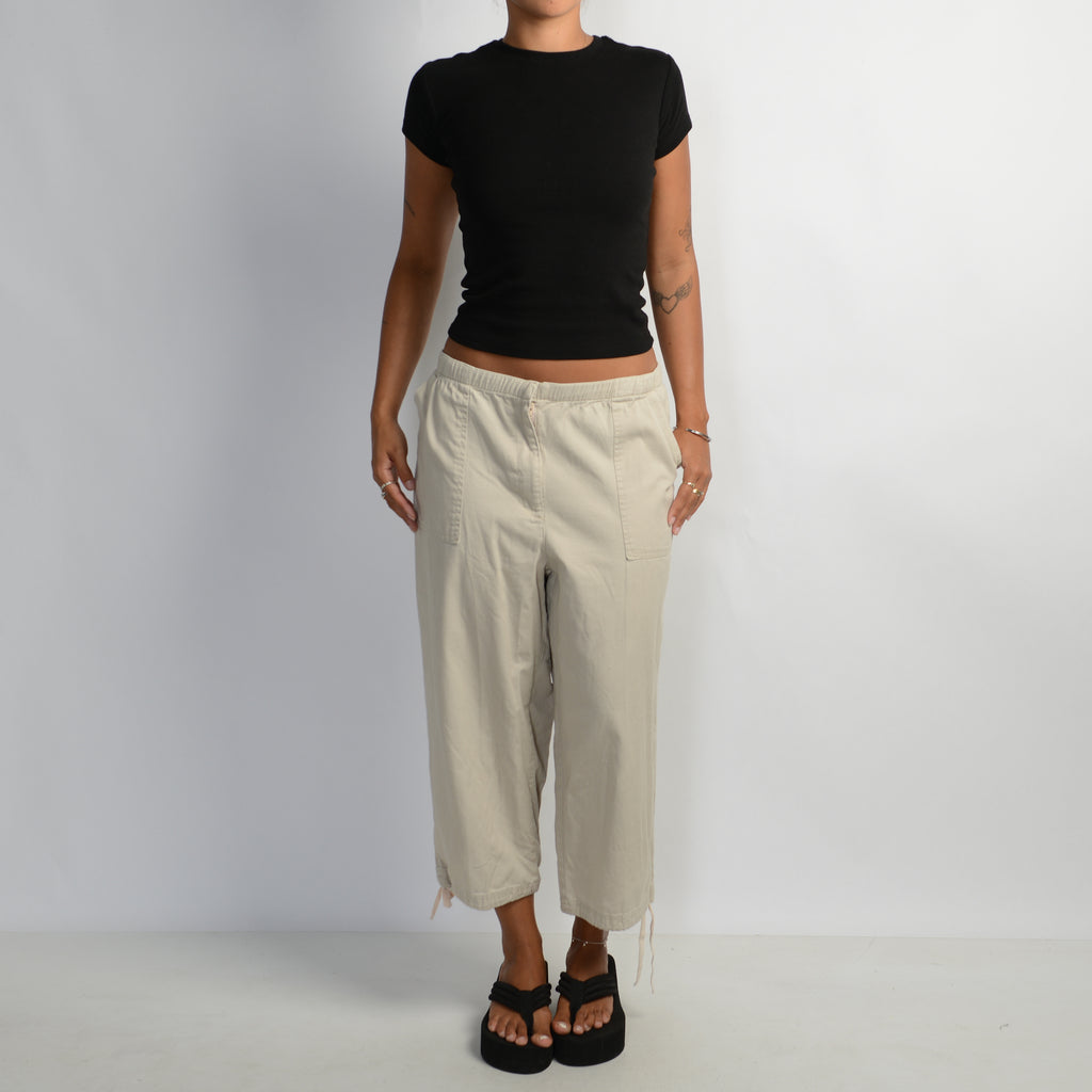 CREAM CARGO CROP PANTS