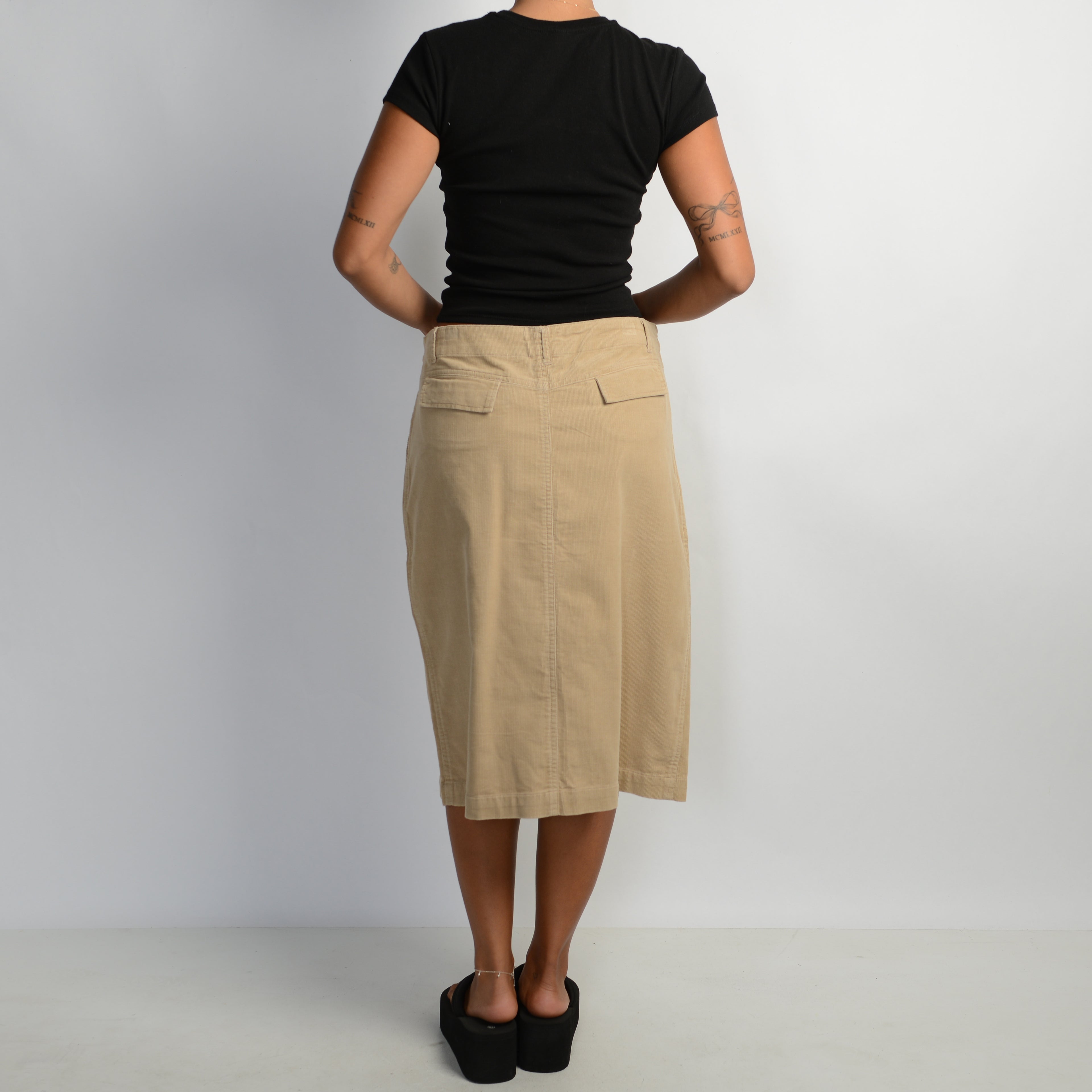 TAN CORDUROY MIDI SKIRT