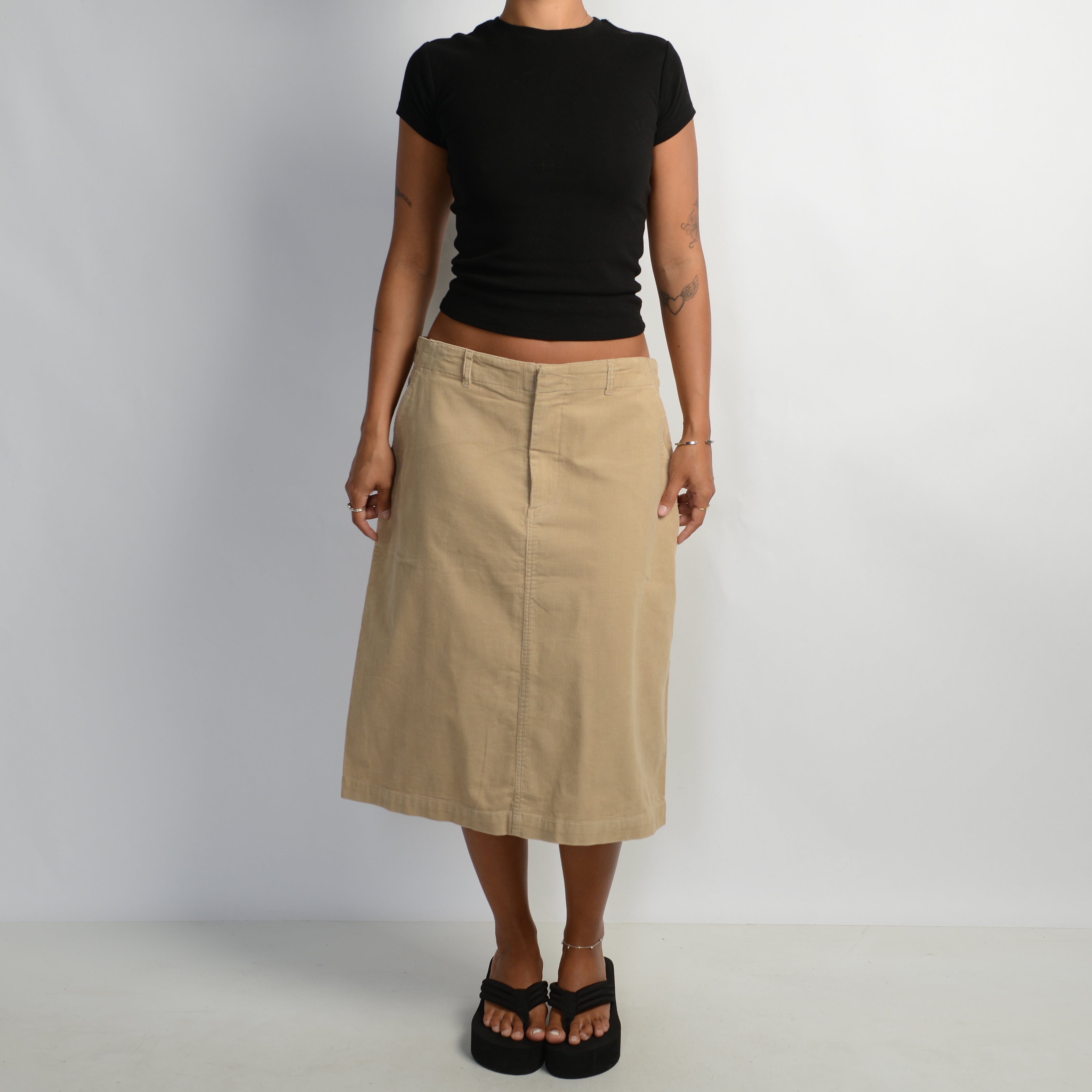 TAN CORDUROY MIDI SKIRT