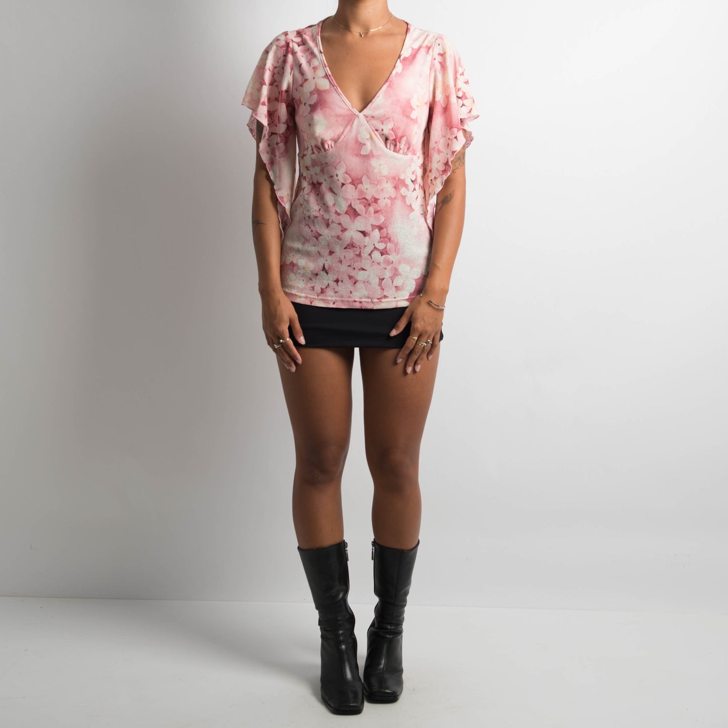 PINK FLORAL MESH TOP