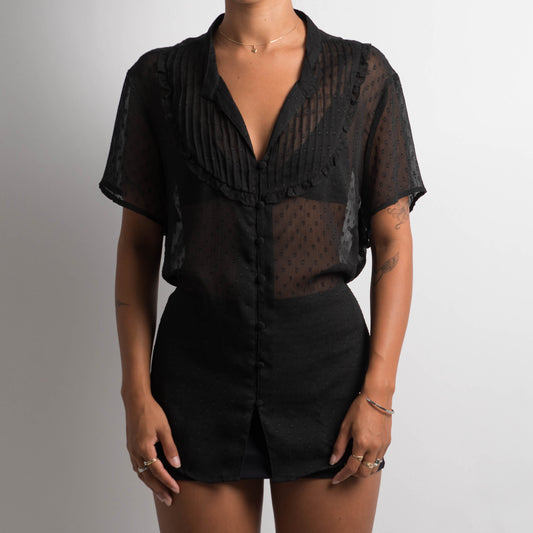 BLACK SHEER SHORT SLEEVE BLOUSE