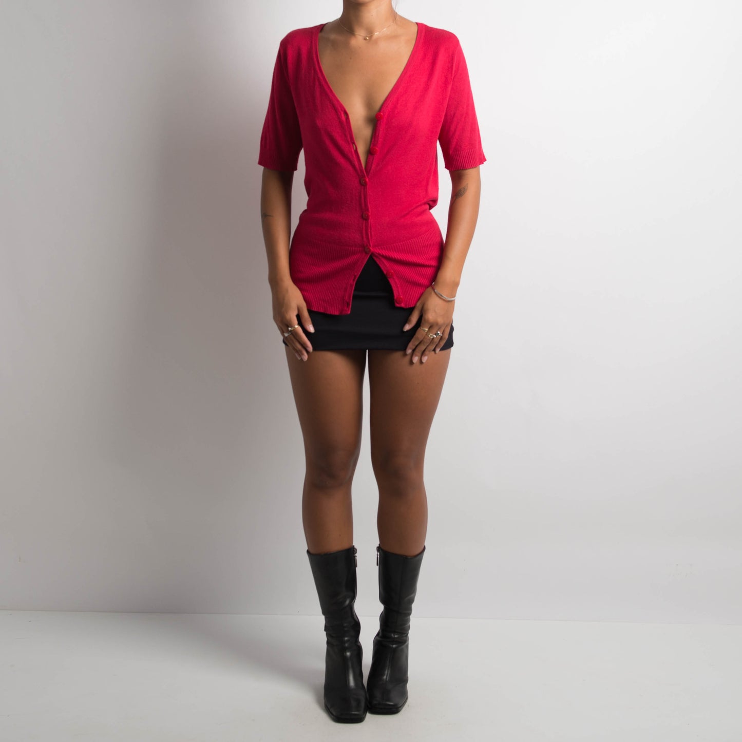 RASPBERRY SHORT SLEEVE CARDIGAN