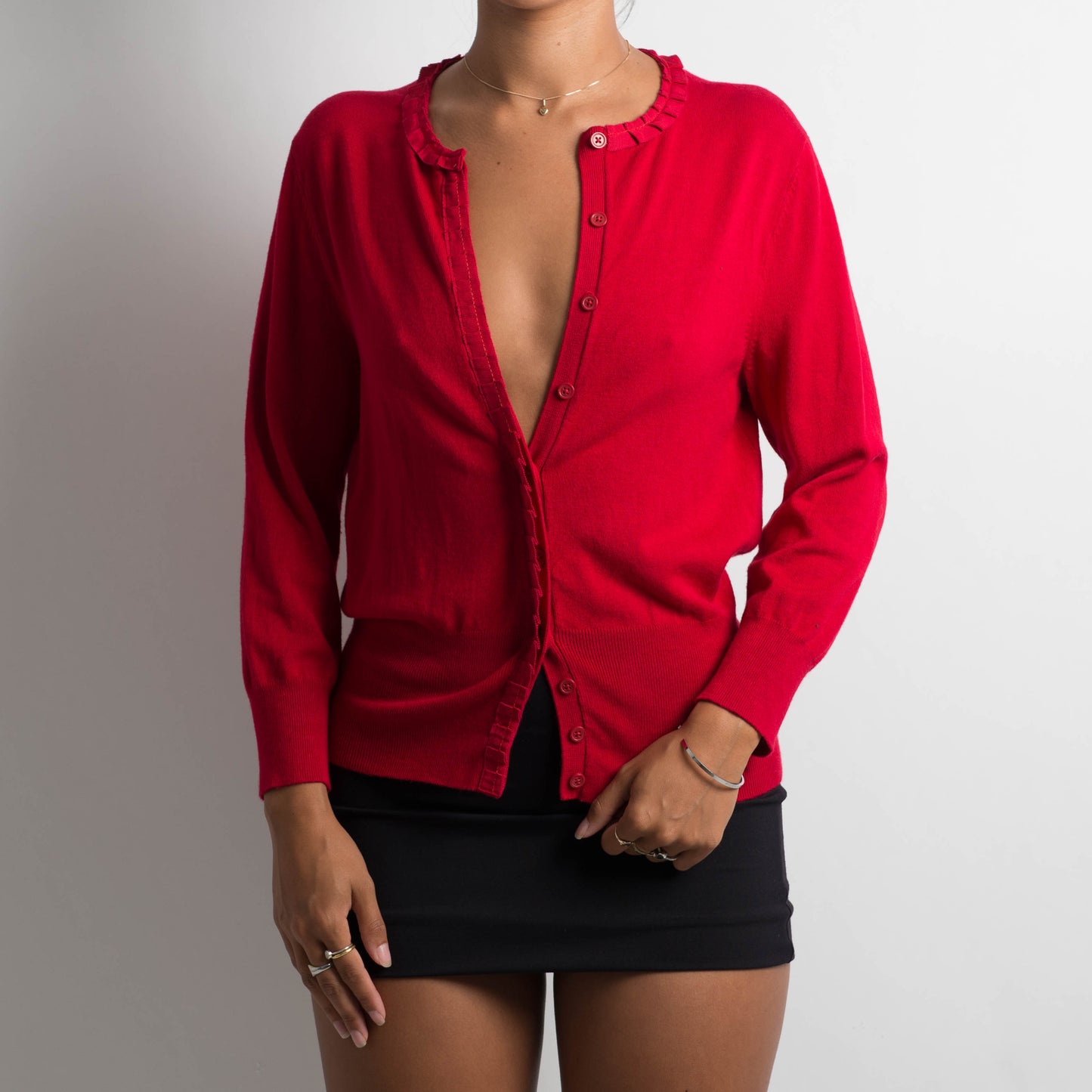 RED BUTTON UP CARDIGAN