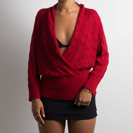 RED CROCHET KNIT LONG SLEEVE