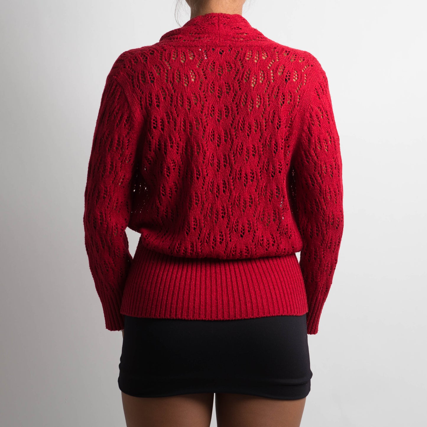 RED CROCHET KNIT LONG SLEEVE