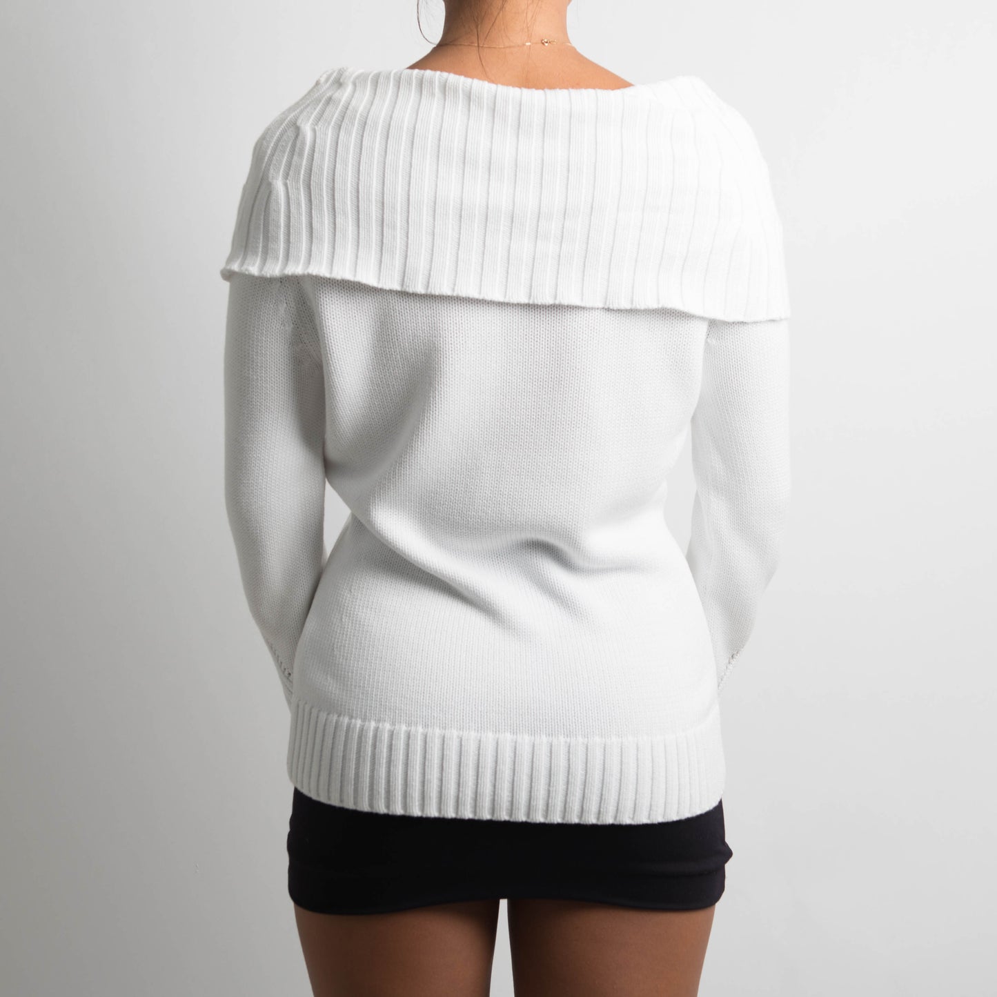 WHITE KNIT FOLD OVER SWEATER