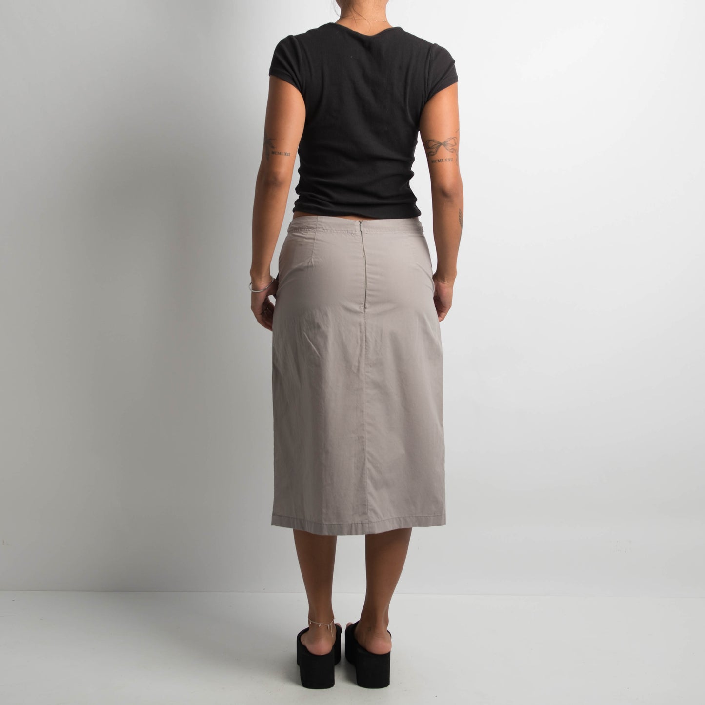 GREY PARACHUTE MIDI SKIRT