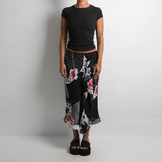 BLACK FLORAL MIDI SKIRT