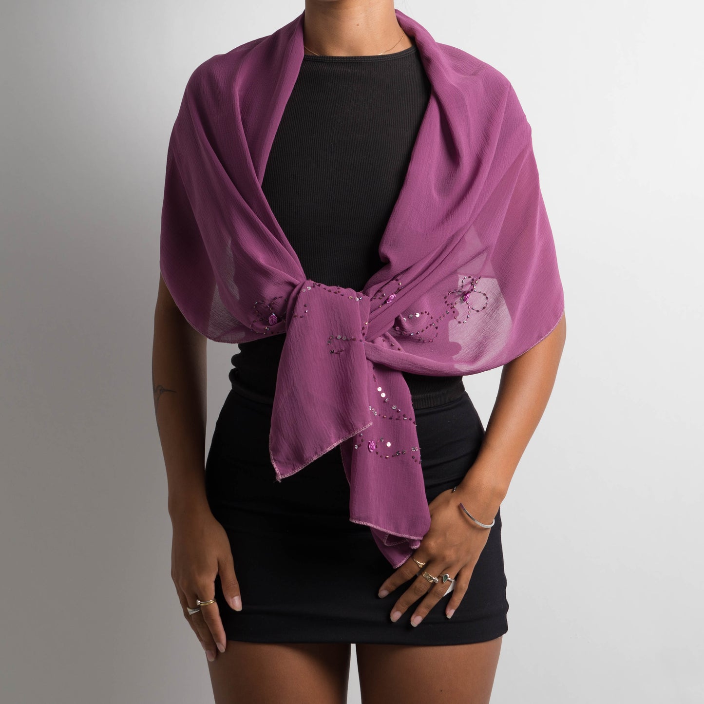 SHEER PURPLE BEADED SCARF