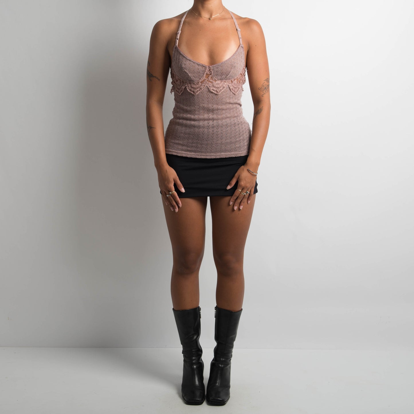 MAUVE CROCHET KNIT CAMISOLE