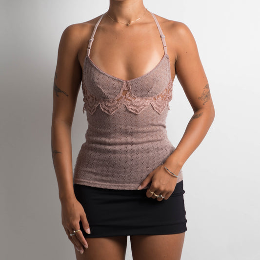 MAUVE CROCHET KNIT CAMISOLE