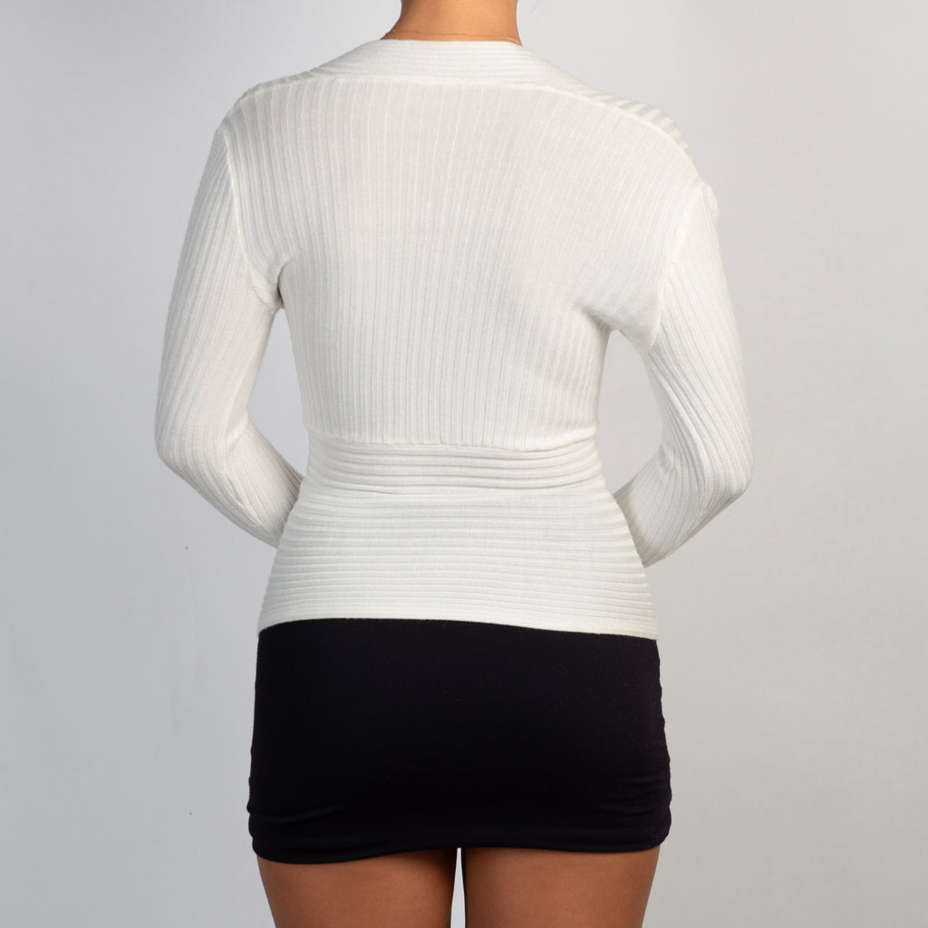 WHITE RIB LONG SLEEVE TOP