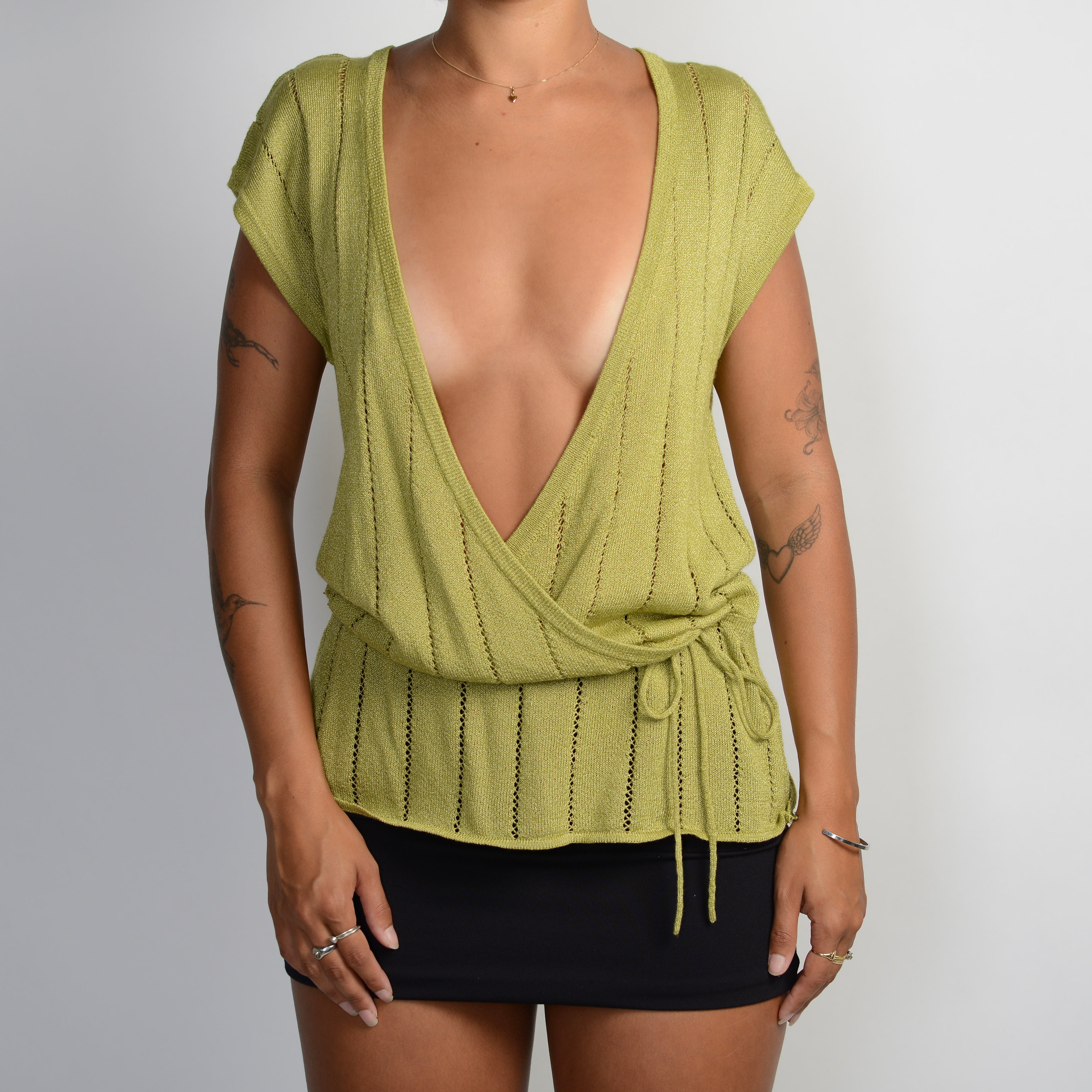 GREEN KNIT CROCHET TOP