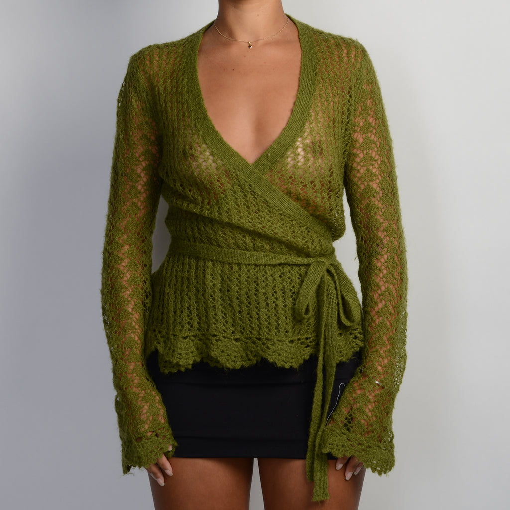 GREEN KNIT WRAP TOP