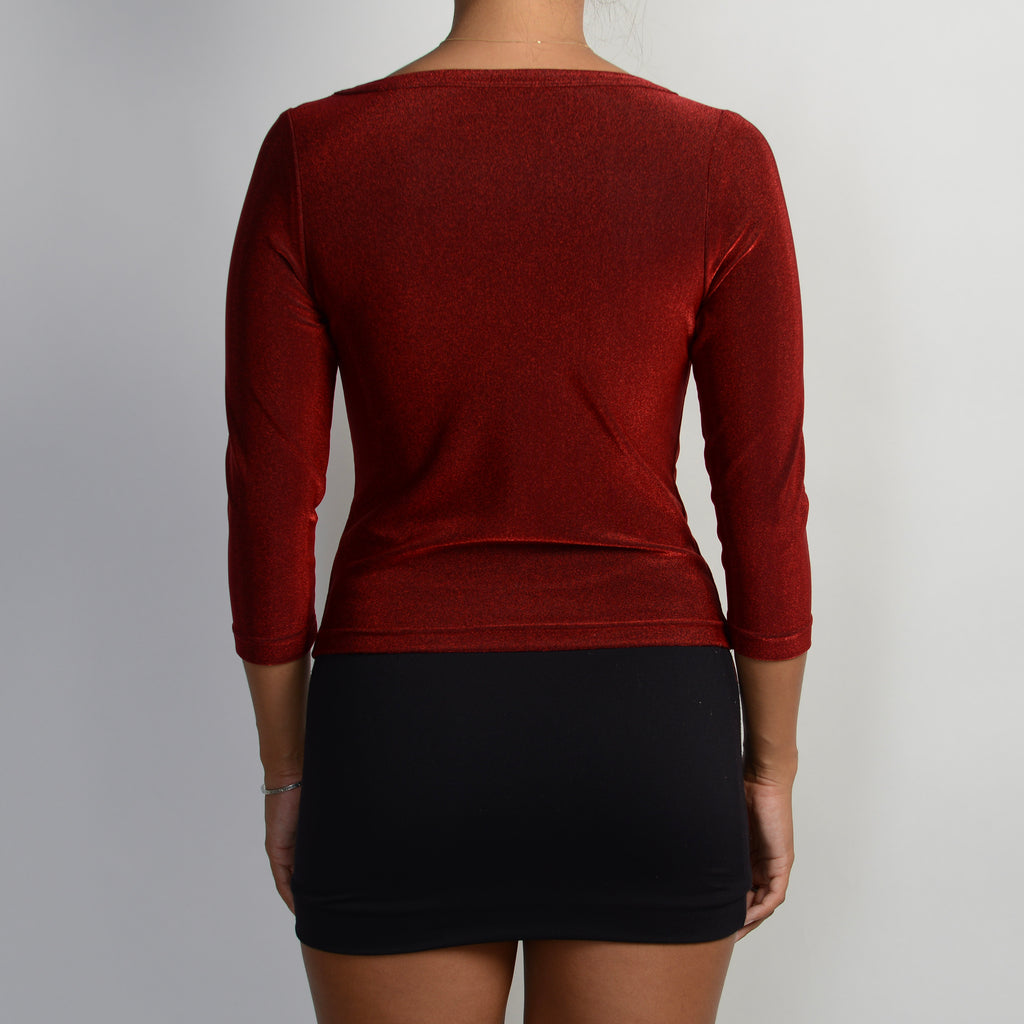 RED METALLIC 3/4 SLEEVE TOP