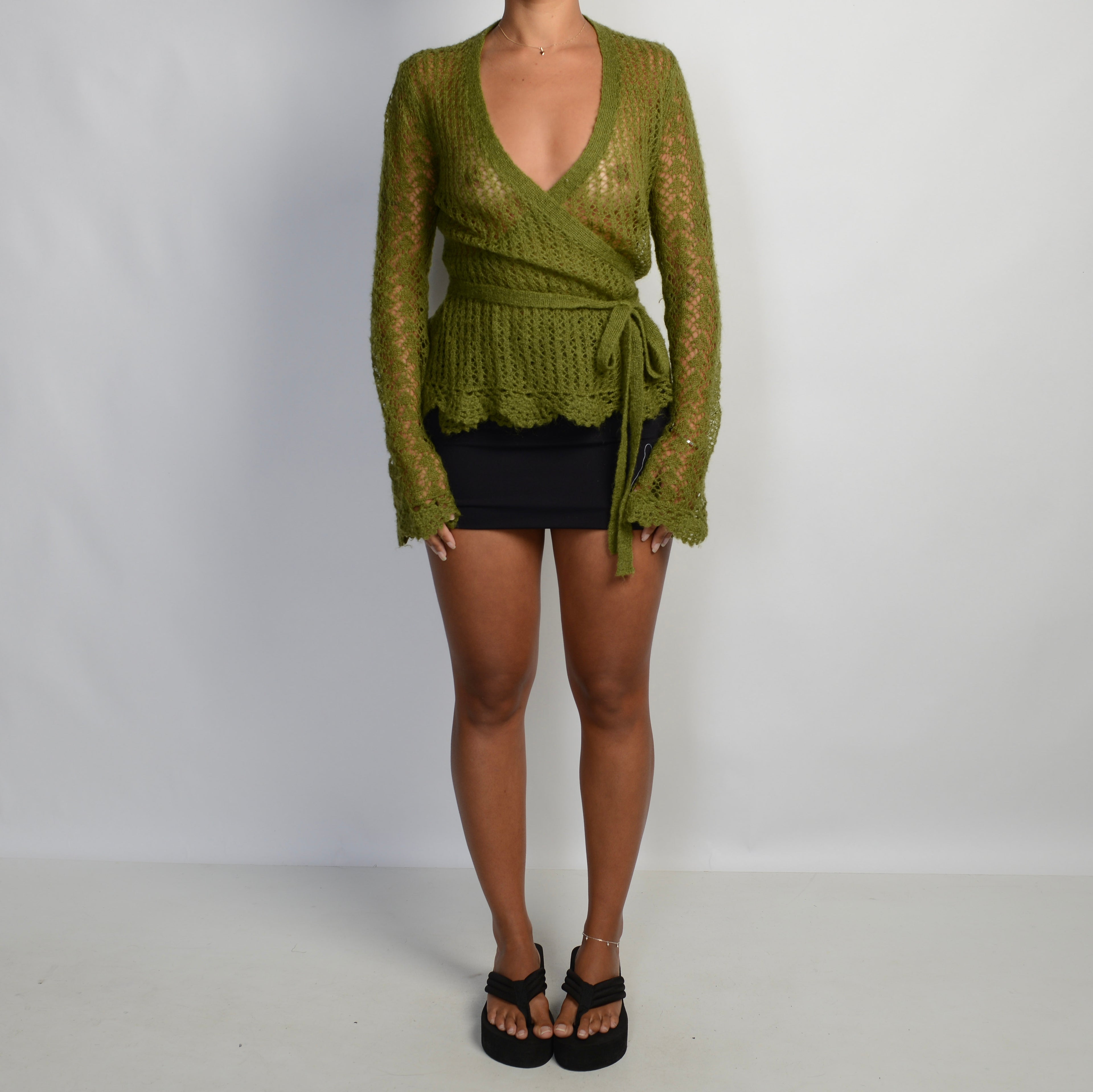 GREEN KNIT WRAP TOP