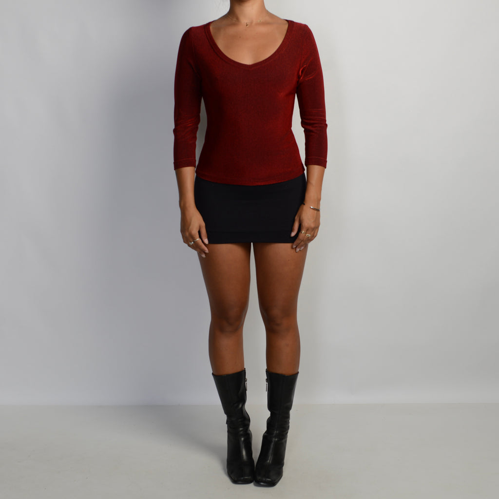 RED METALLIC 3/4 SLEEVE TOP