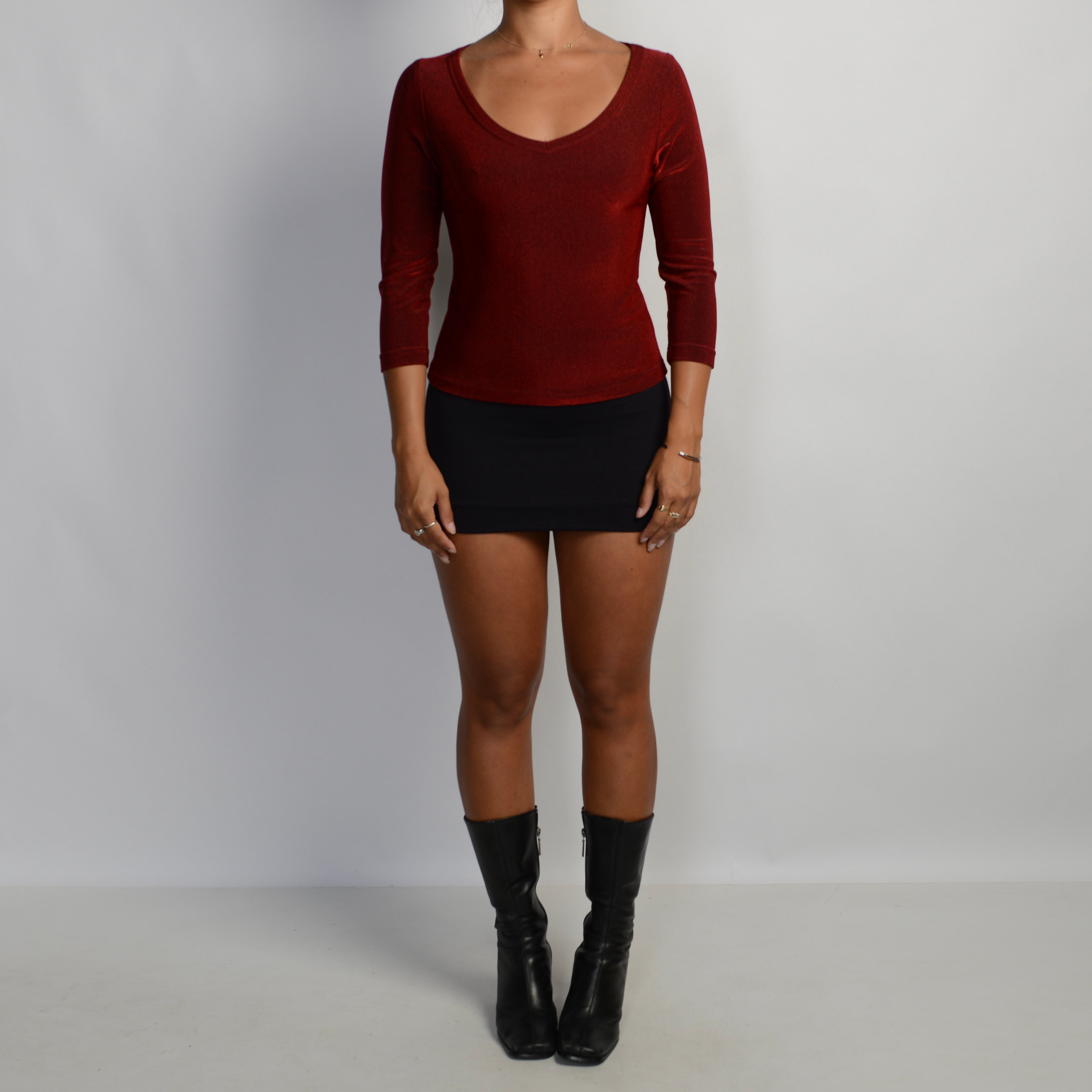 RED METALLIC 3/4 SLEEVE TOP