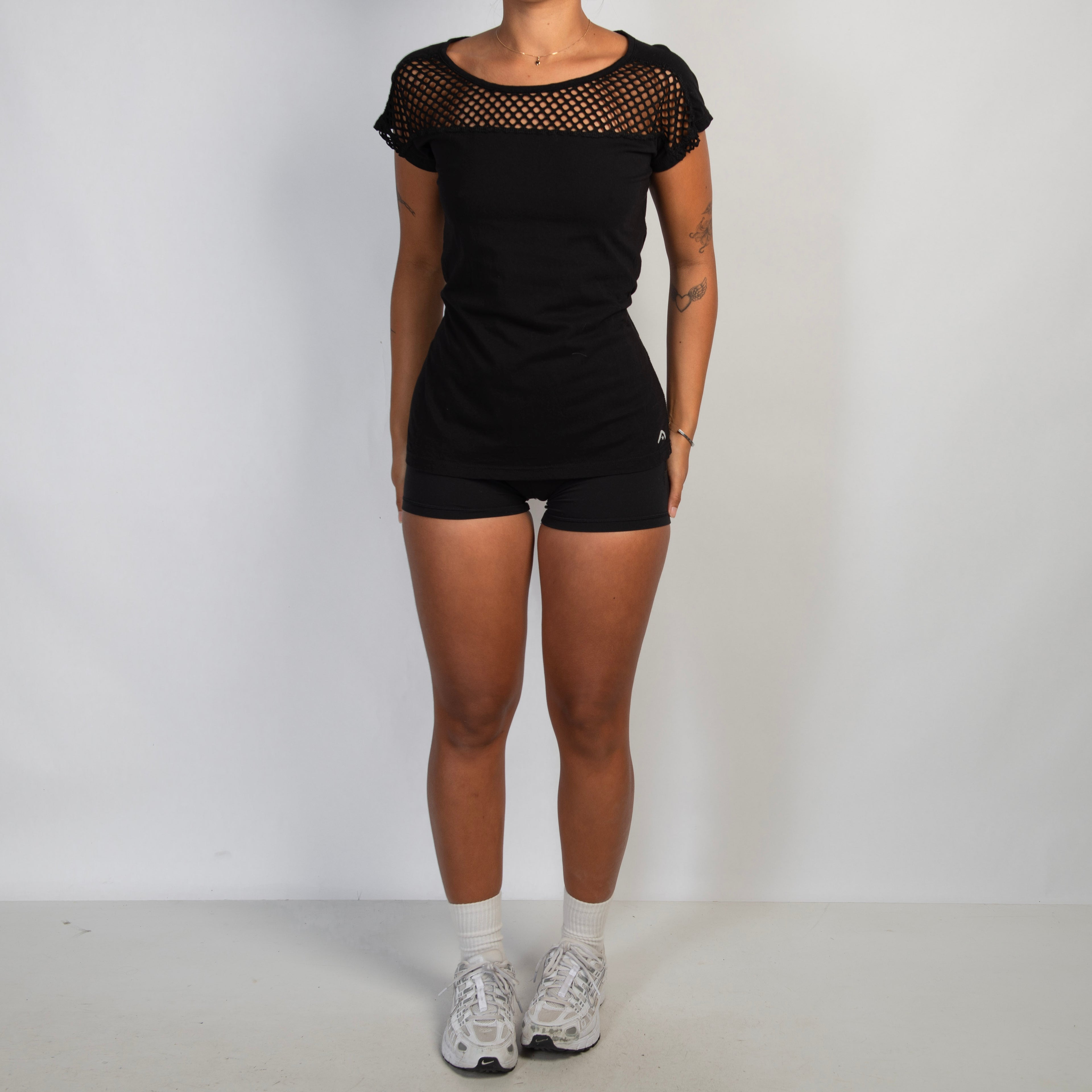 BLACK MESH COTTON TEE