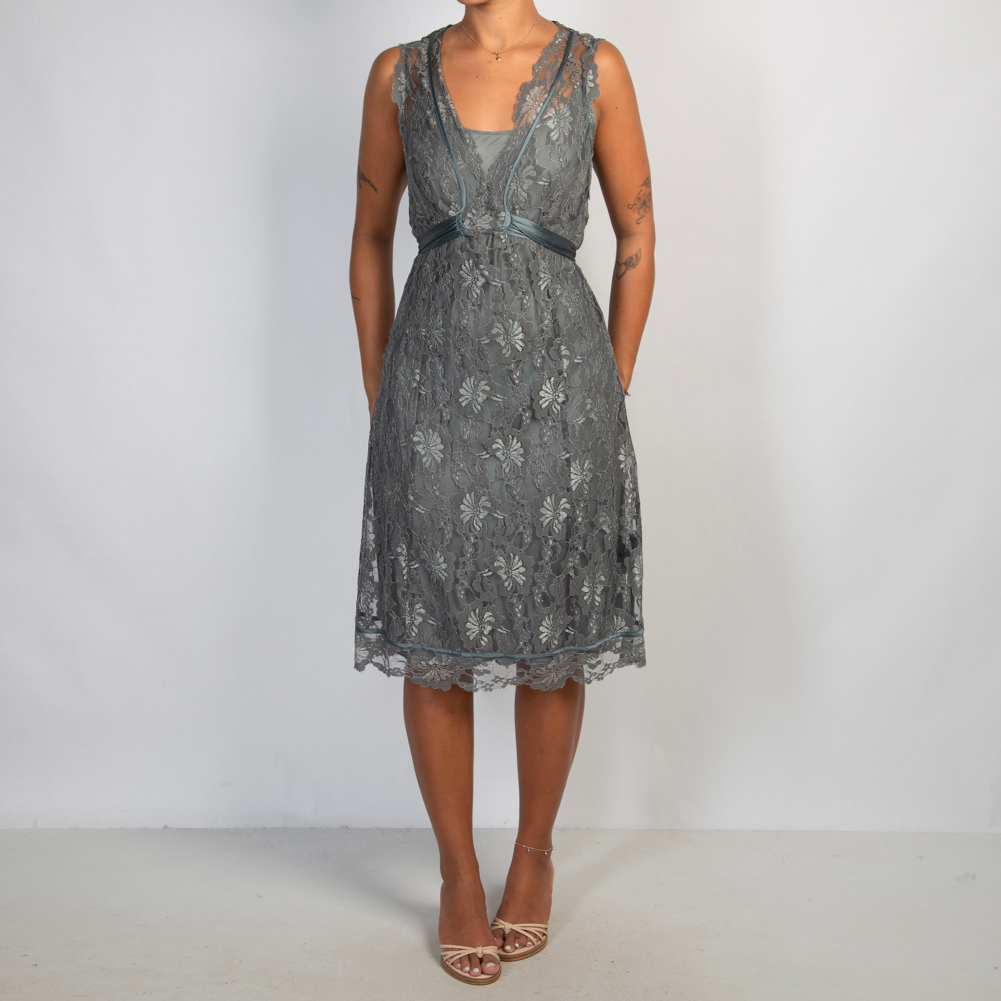 GREY BLUE LACE DRESS