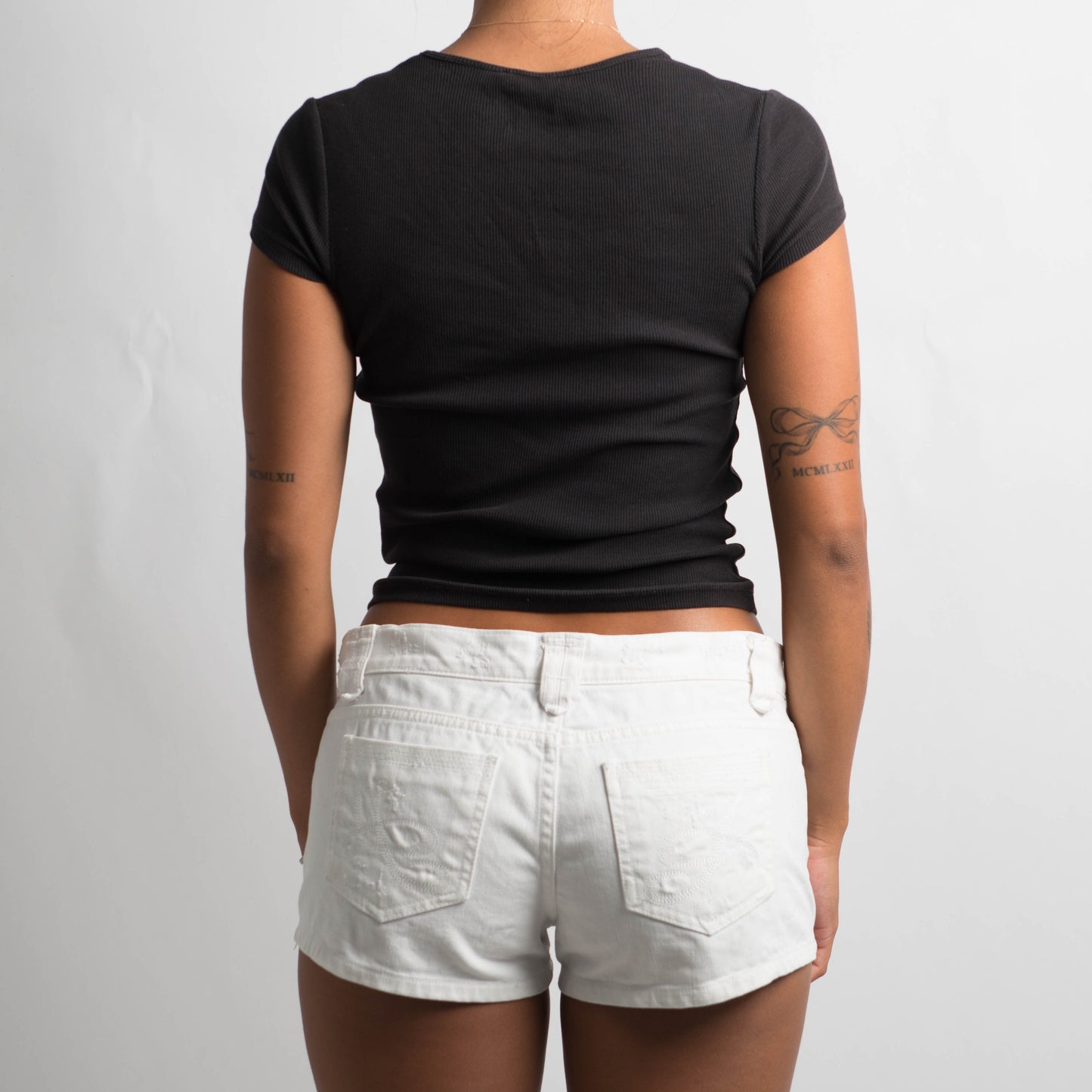 WHITE DENIM MINI SHORTS