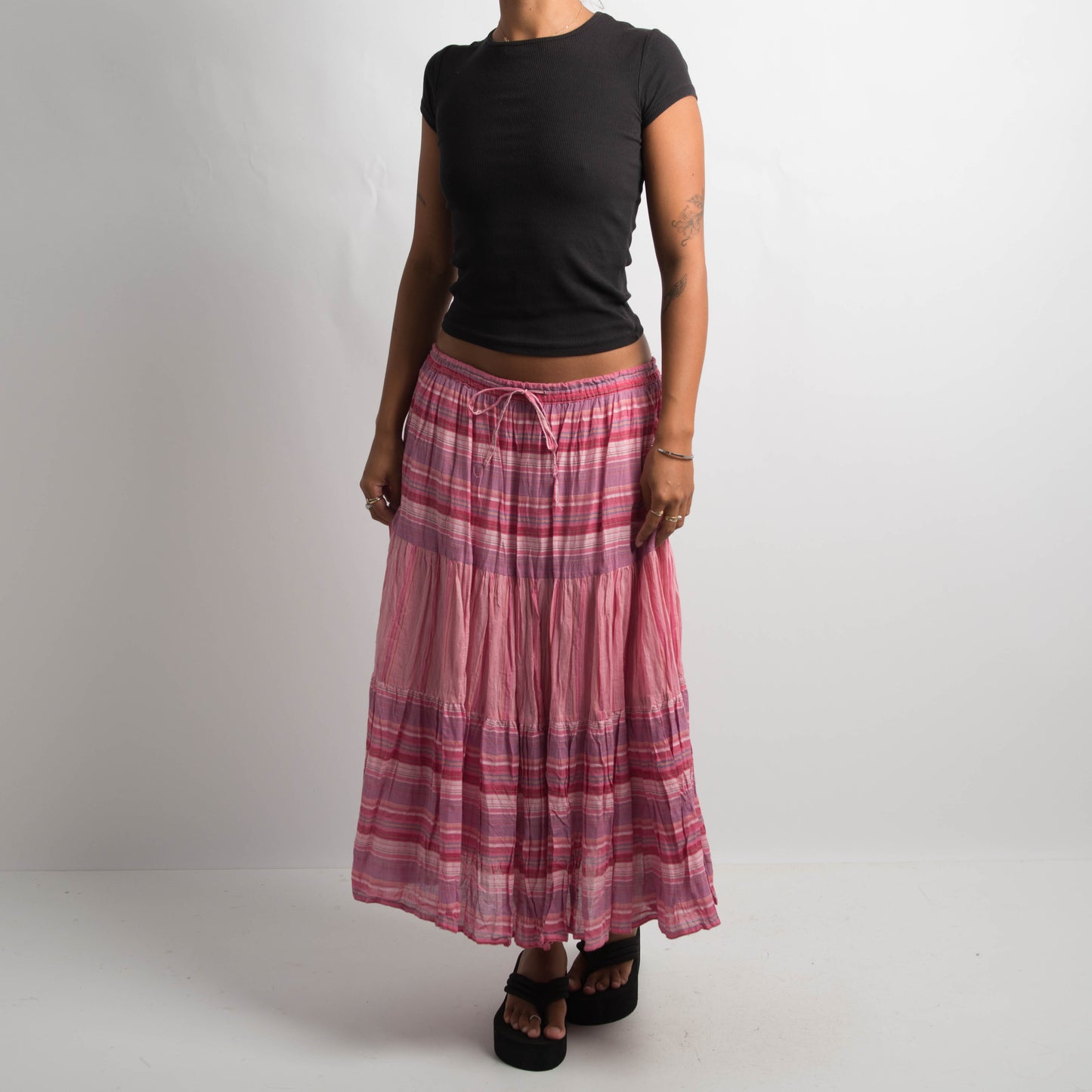 PINK STRIPED COTTON SKIRT