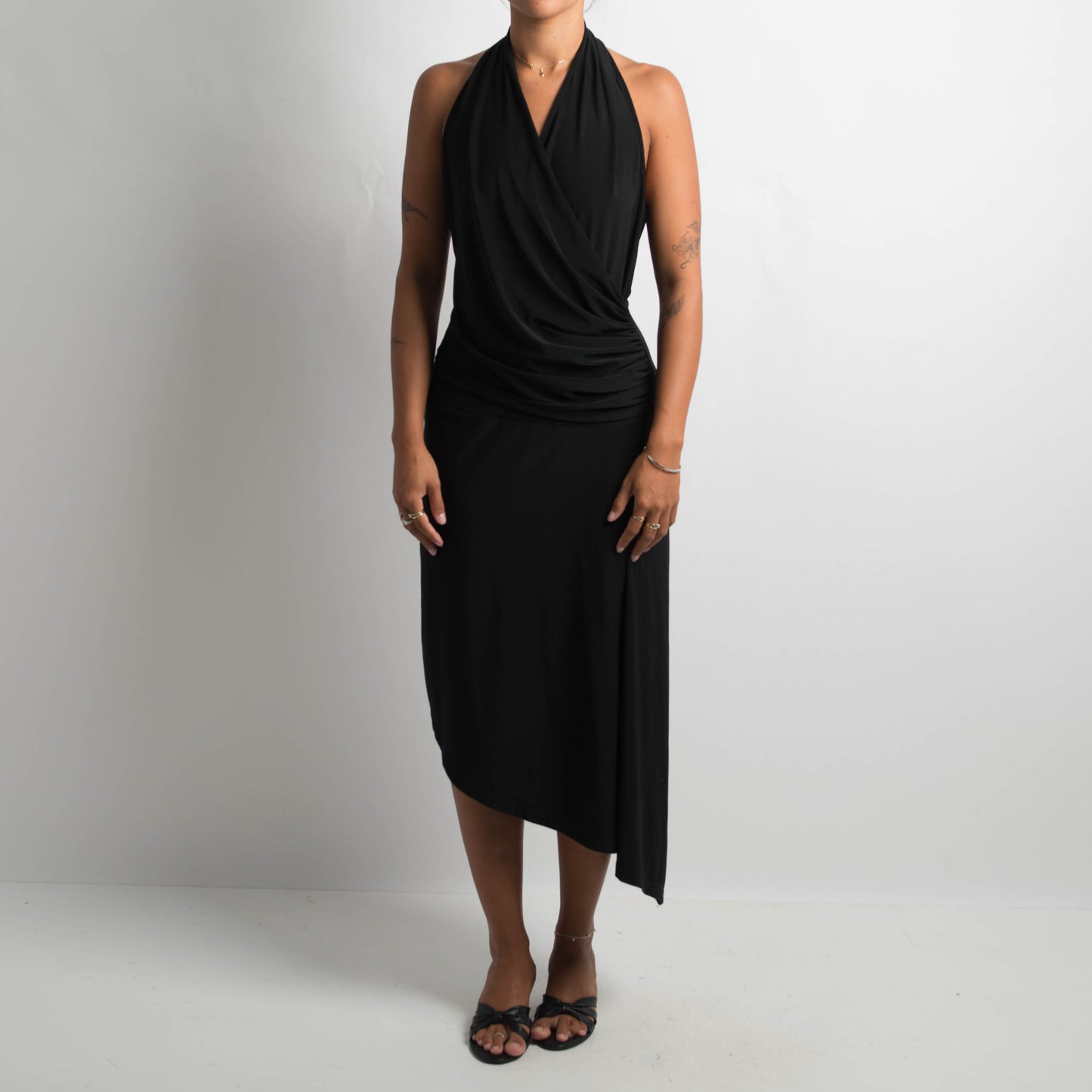 BLACK ASYMMETRIC EVENING DRESS