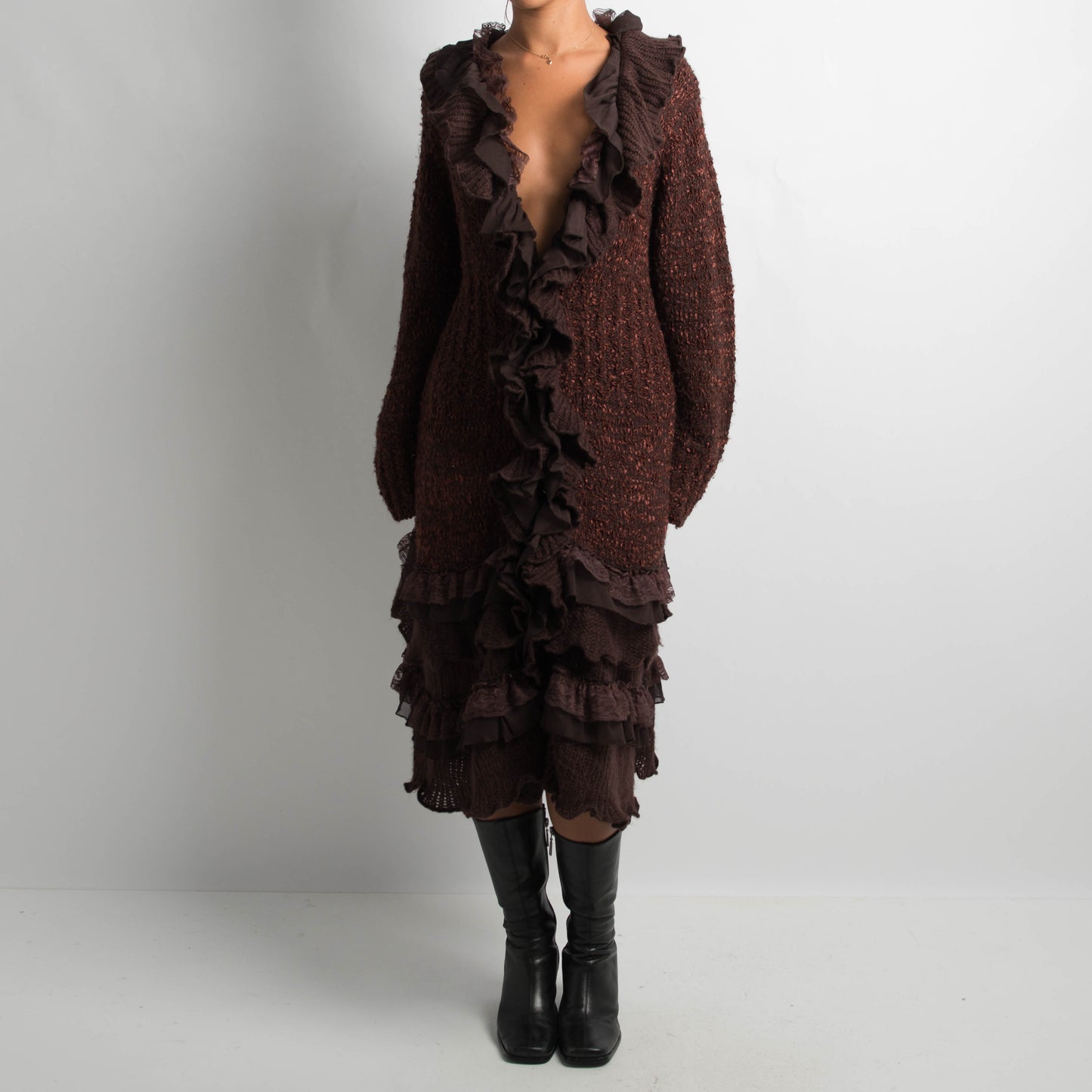 BROWN SHAGGY LONGLINE CARDIGAN