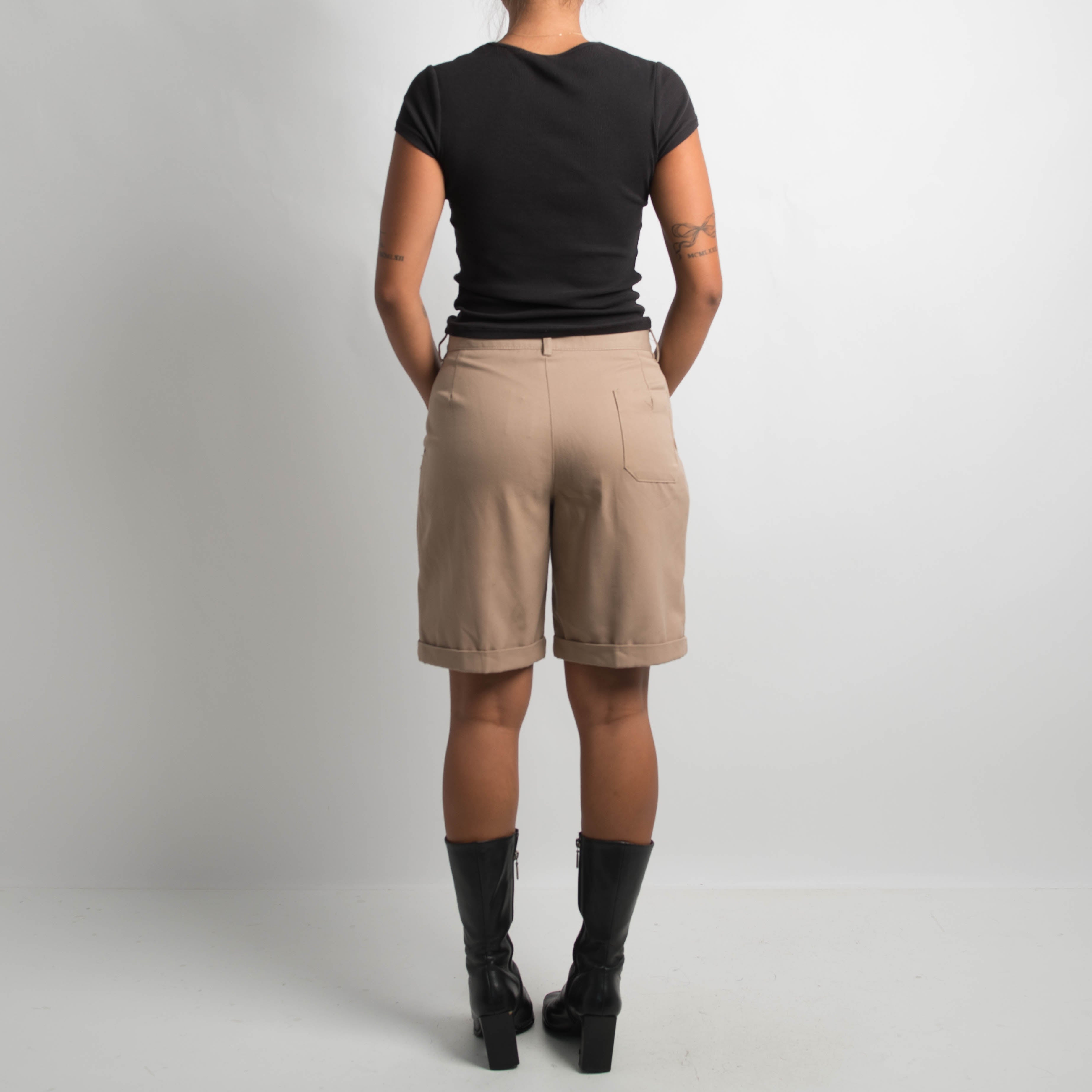 TAN PLEATED LONGLINE SHORTS