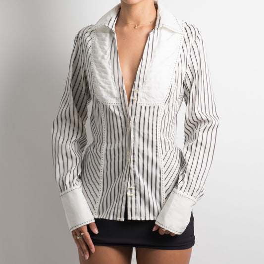 PINSTRIPE BUTTON UP BLOUSE