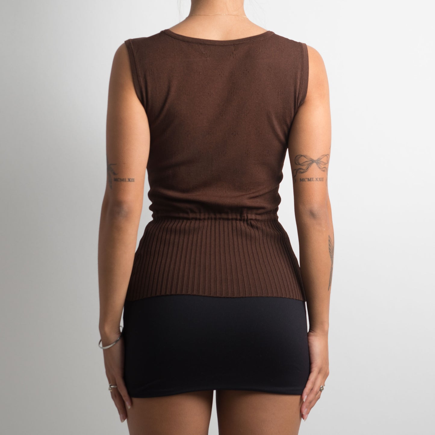 BROWN POINTELLE TOP