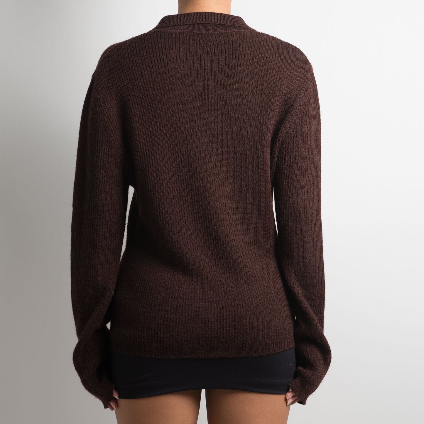 BROWN WOOL COLLARED KNIT