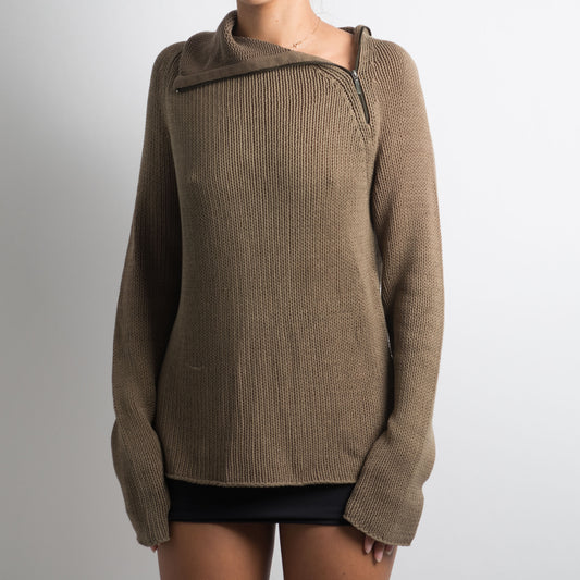 KHAKI ZIP KNIT