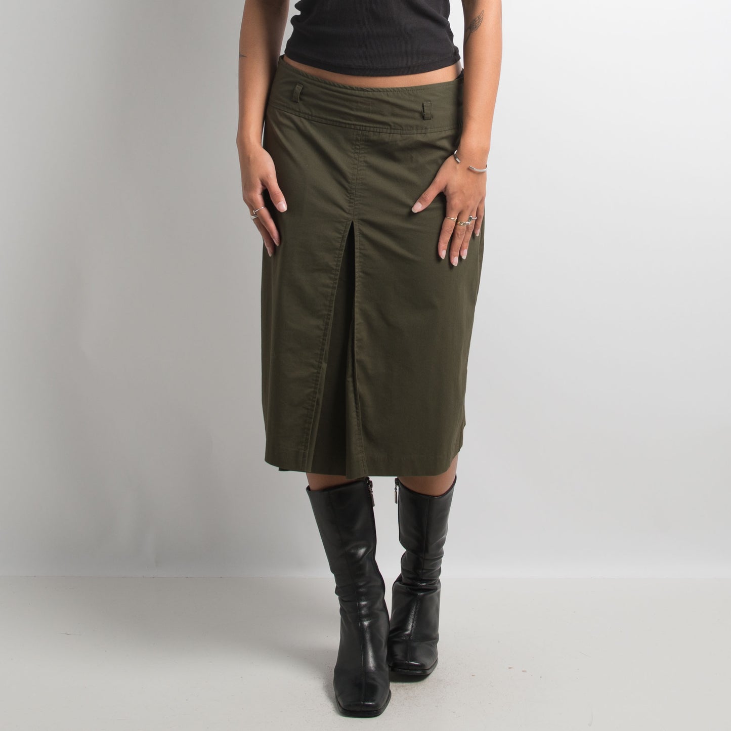 KHAKI GREEN MIDI SKIRT