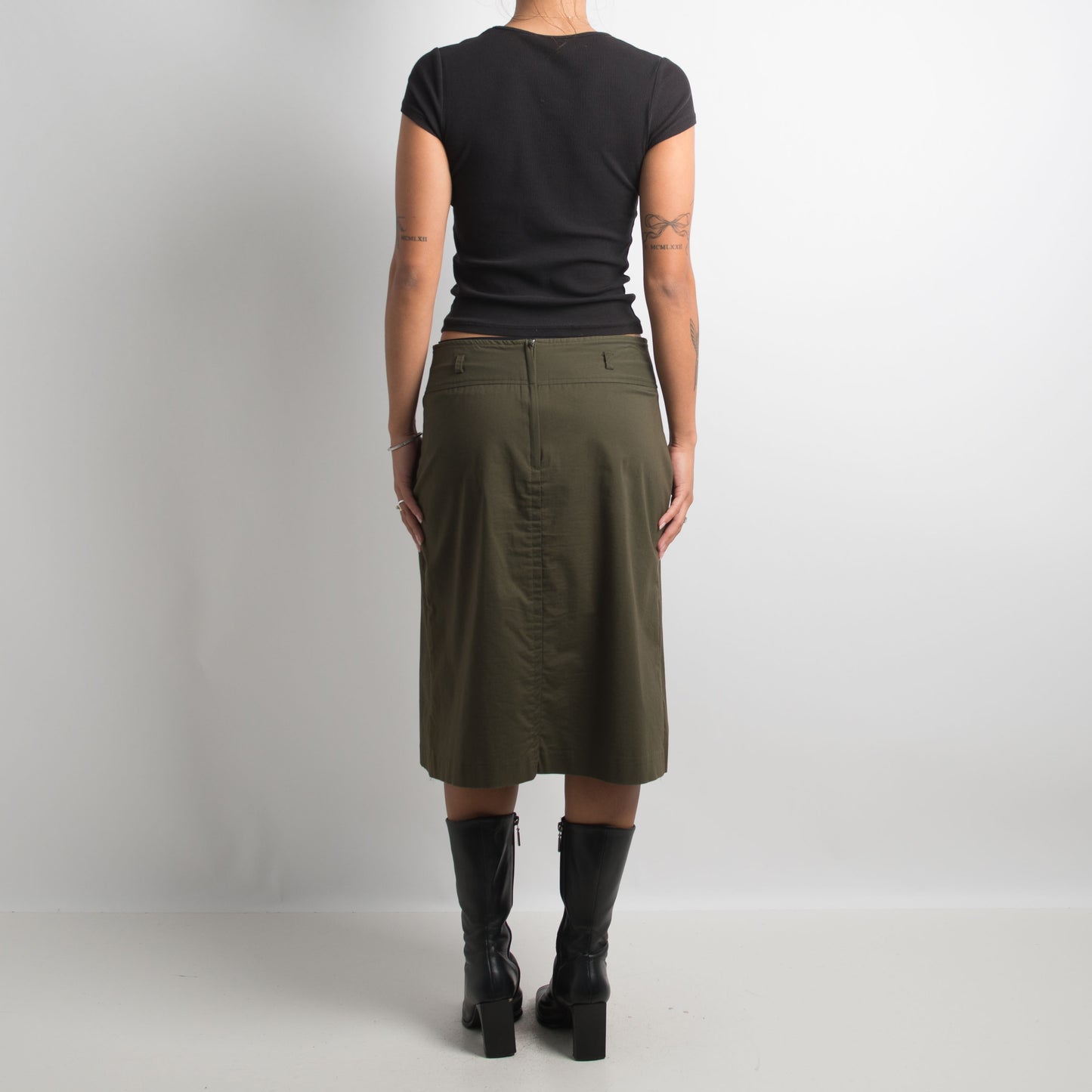 KHAKI GREEN MIDI SKIRT