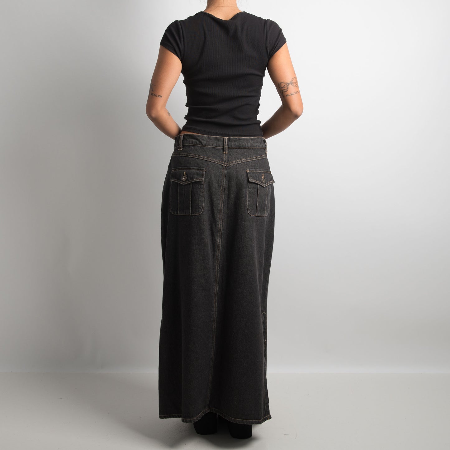 CHARCOAL DENIM MAXI SKIRT