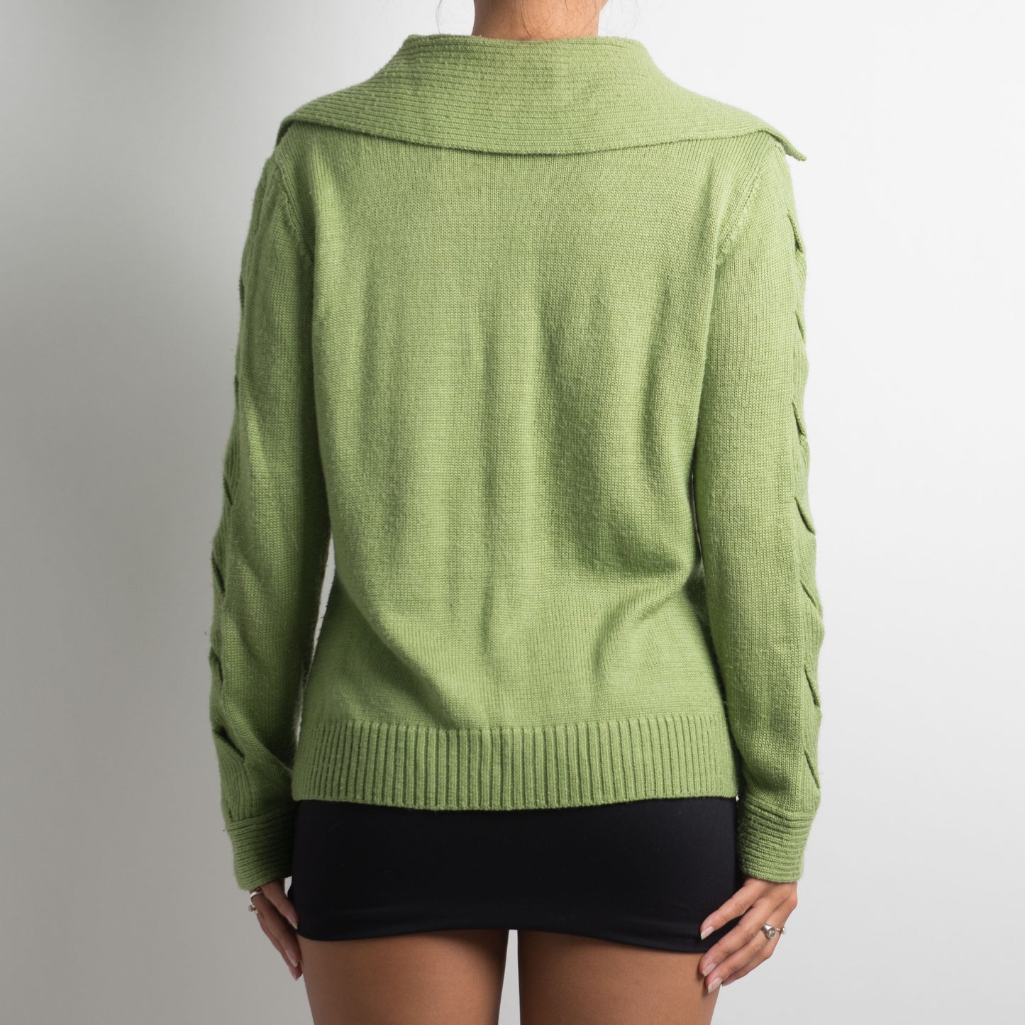 GREEN KNIT ZIP CARDIGAN