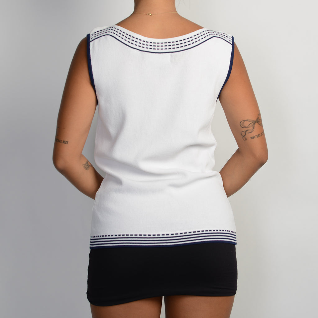 WHITE KNIT BOAT NECK TOP