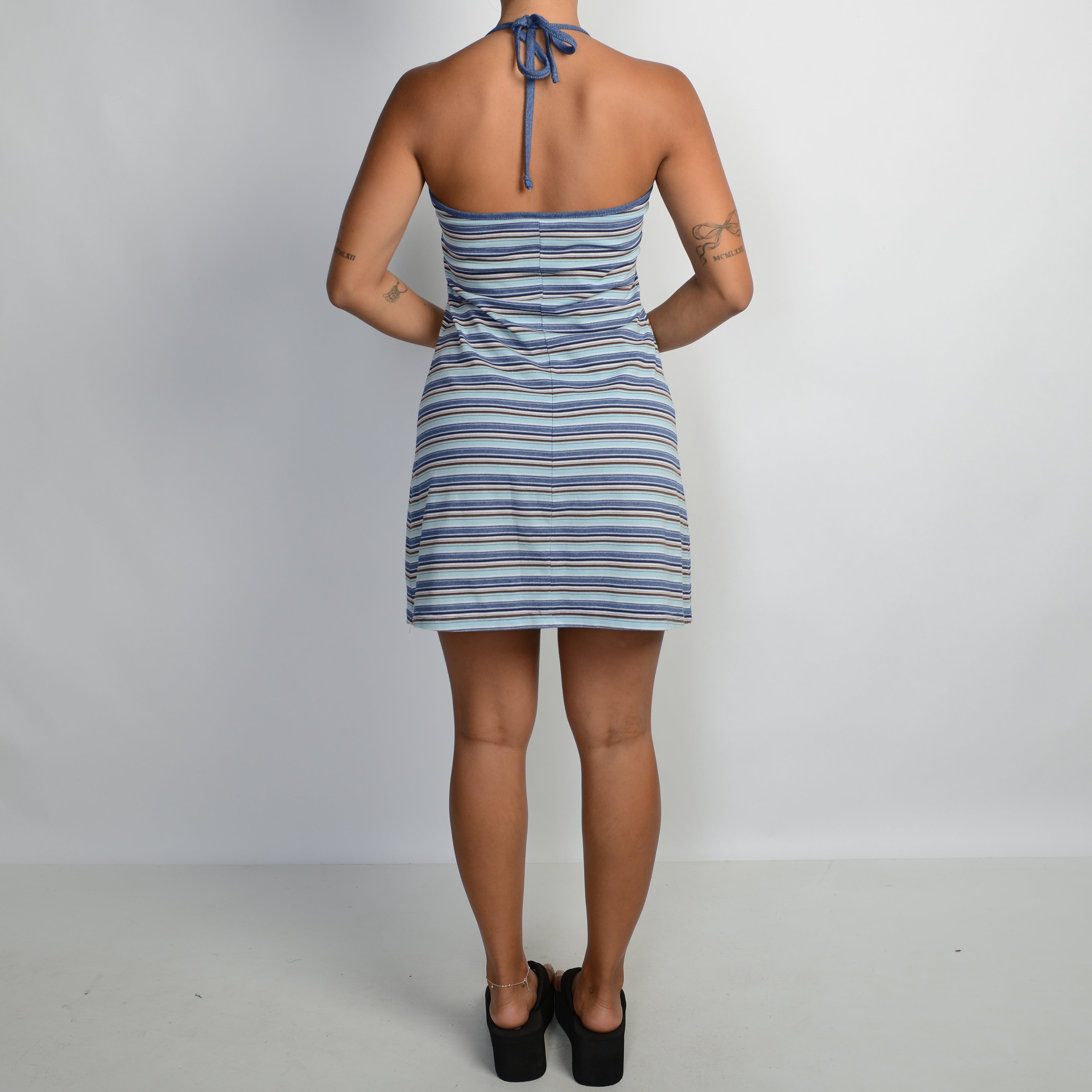 BLUE STRIPE HALTER DRESS