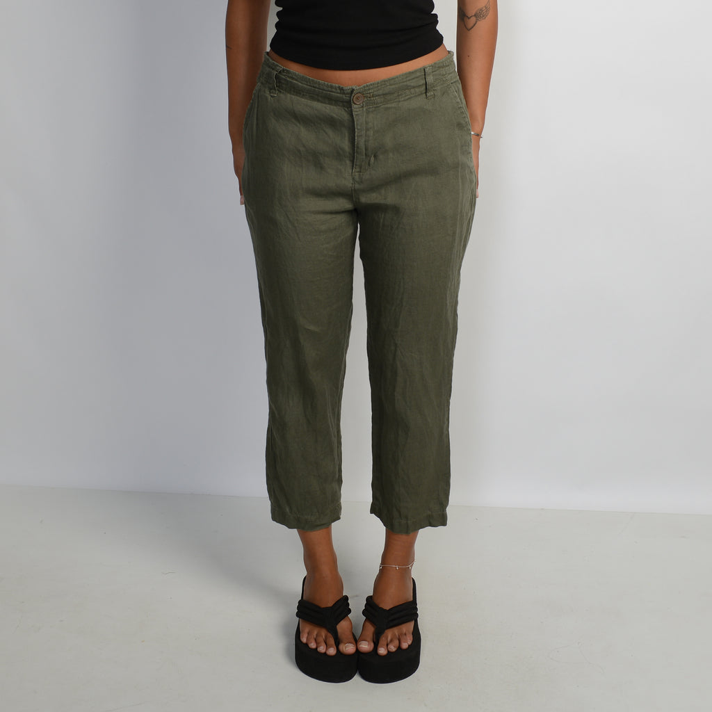 KHAKI LINEN CROP PANTS