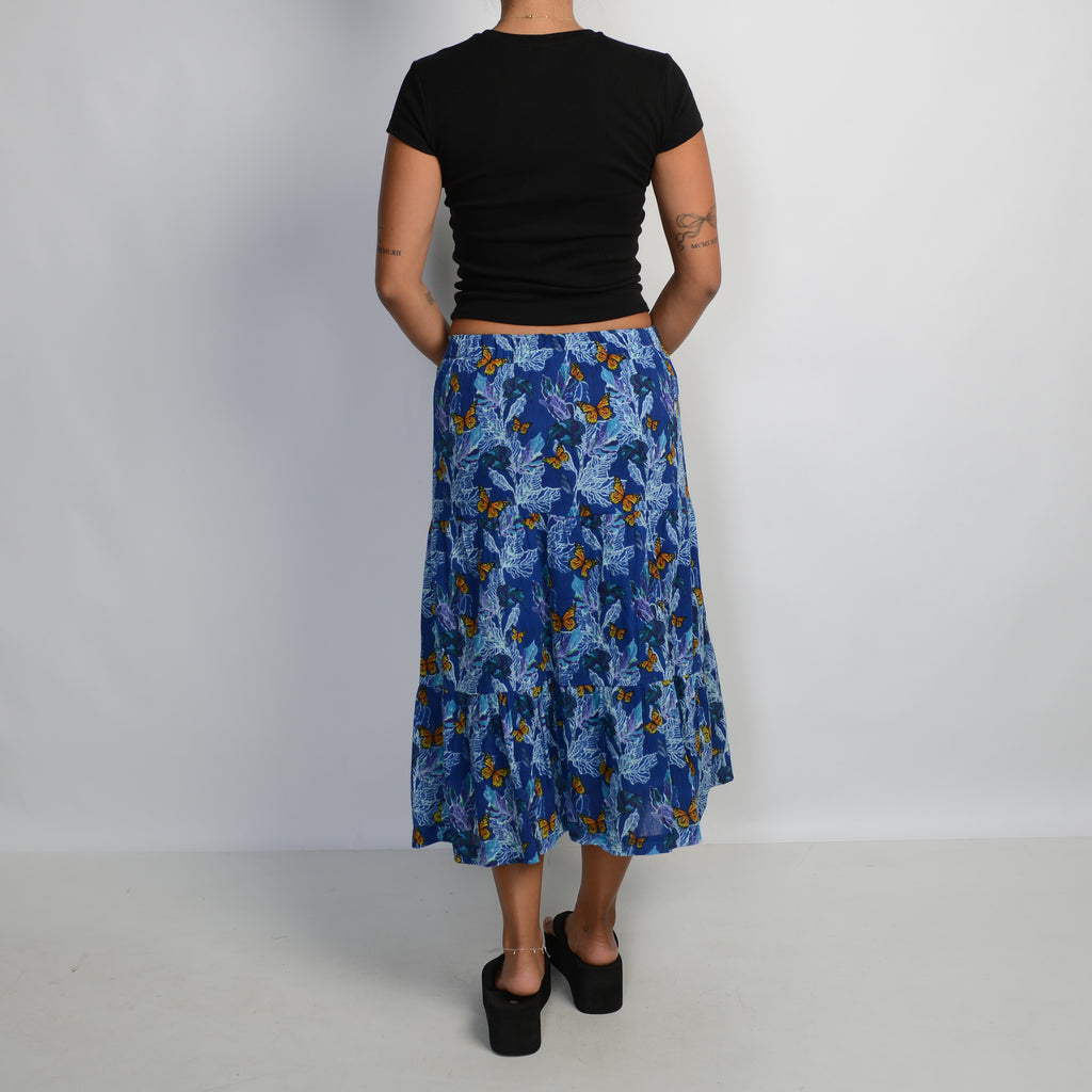 BLUE BUTTERFLY MIDI SKIRT