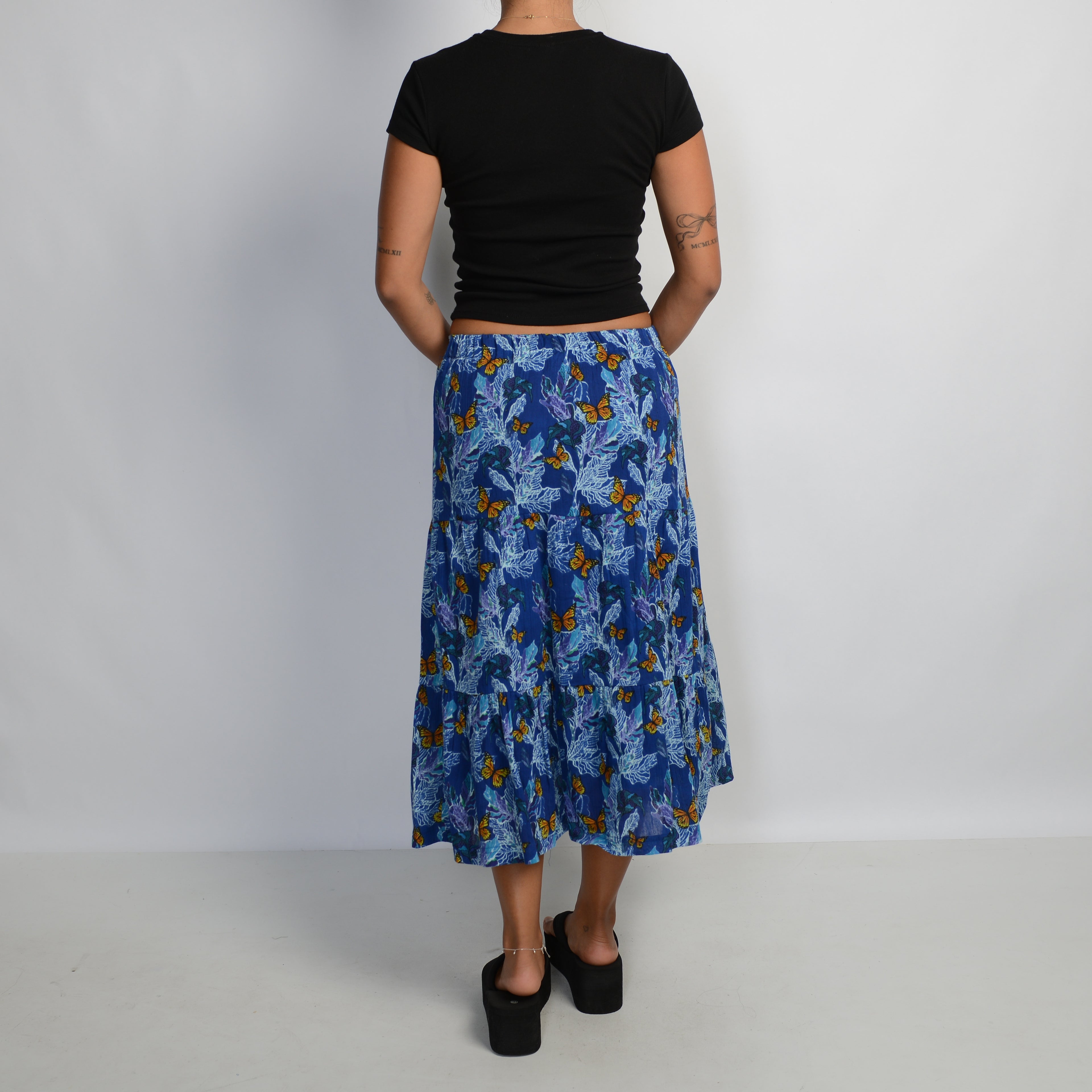 BLUE BUTTERFLY MIDI SKIRT
