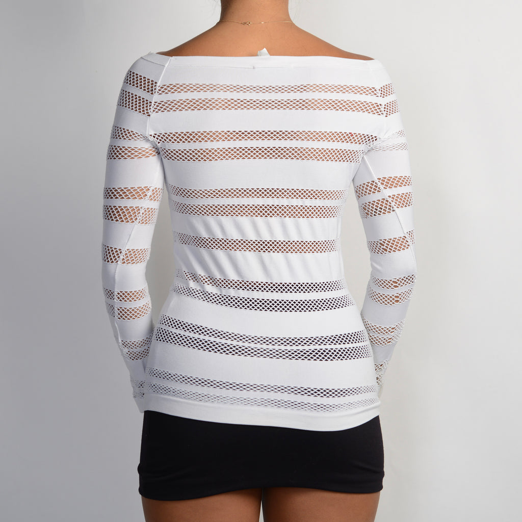 WHITE NET LONG SLEEVE TOP